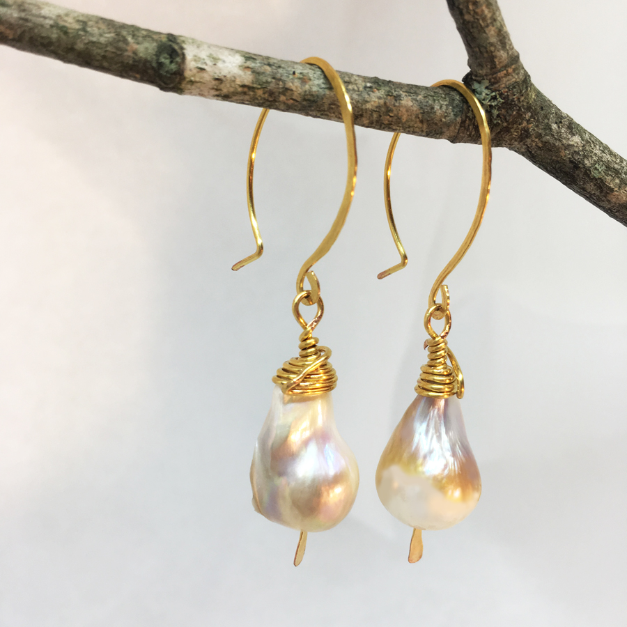 Pearl Earrings/wire Wrapped Pearl Earrings/pearl Drop 