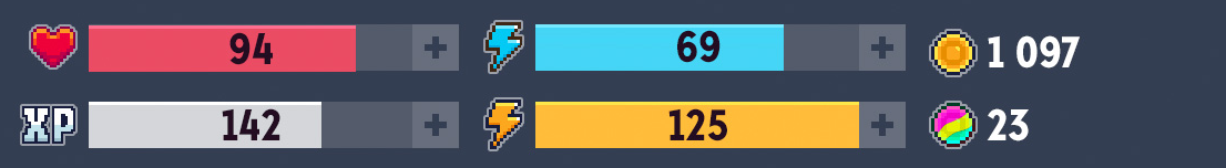in-game top bar with experience bar (bottom left)