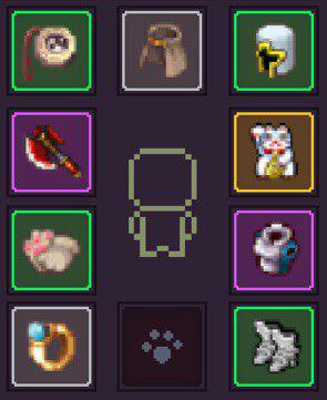 Necklace, Cape, Helmet, Off-Hand, Armor, Boots, Pet, Ring, ???, Main-Hand (clockwise from top right)