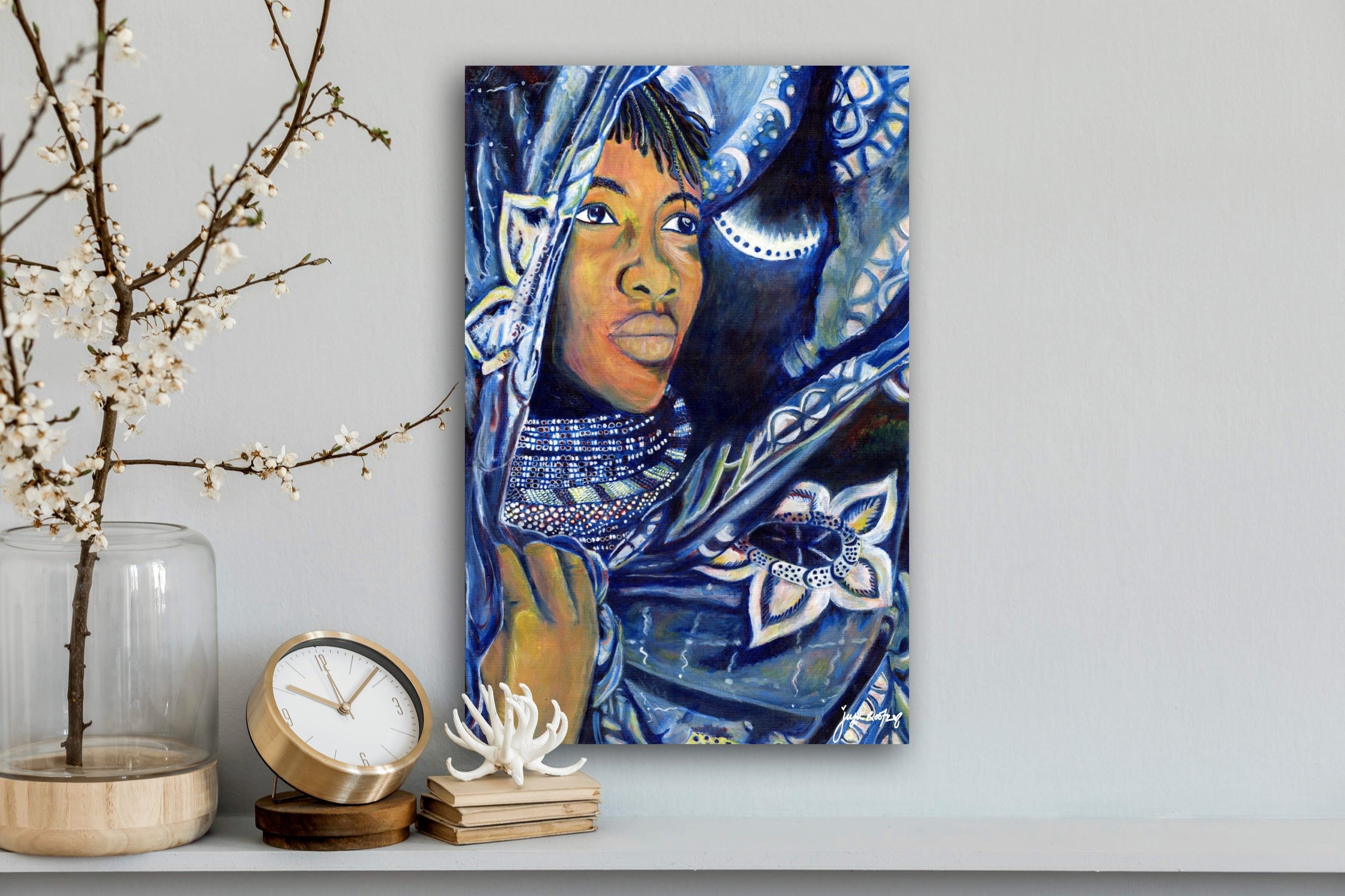 “In Her Lightness” 13” x 20”. An original acrylic painting on canvas paper. 2019.