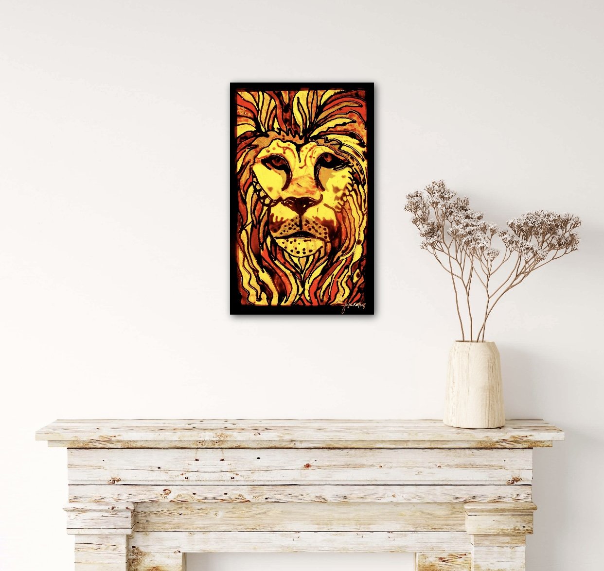 “Lion Heart” 16” x 25” is an original multi-media painting done on glass.