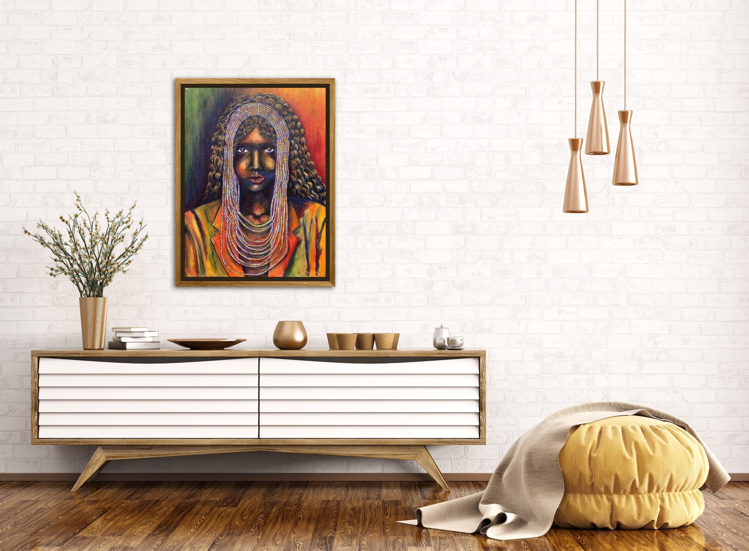 “Every Bead is a Prayer’” 18” x 24”. An original acrylic painting on canvas. 2020.