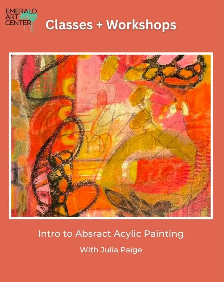 Hey there Art Lovers ! 

I am really excited to be teaching Introduction to Abstract Painting, starting June 6 and every Saturday in June, 2026, 12-3. 

I have lots of fun tricks of the trade, design elements and tools to teach and share! Tap into yo