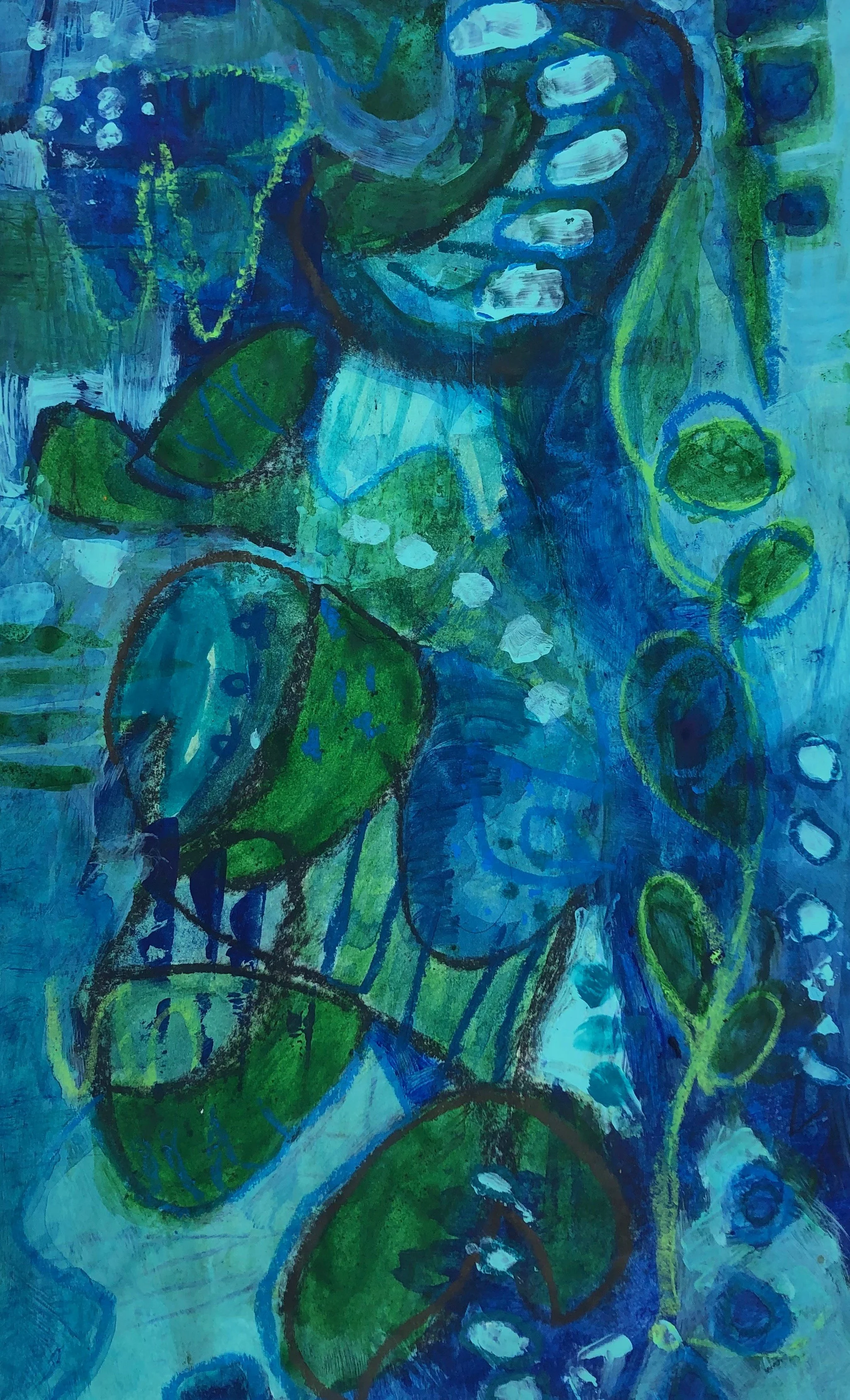 Abstract Art Painting, diptych, watery blues and greens, seascape, ocean images