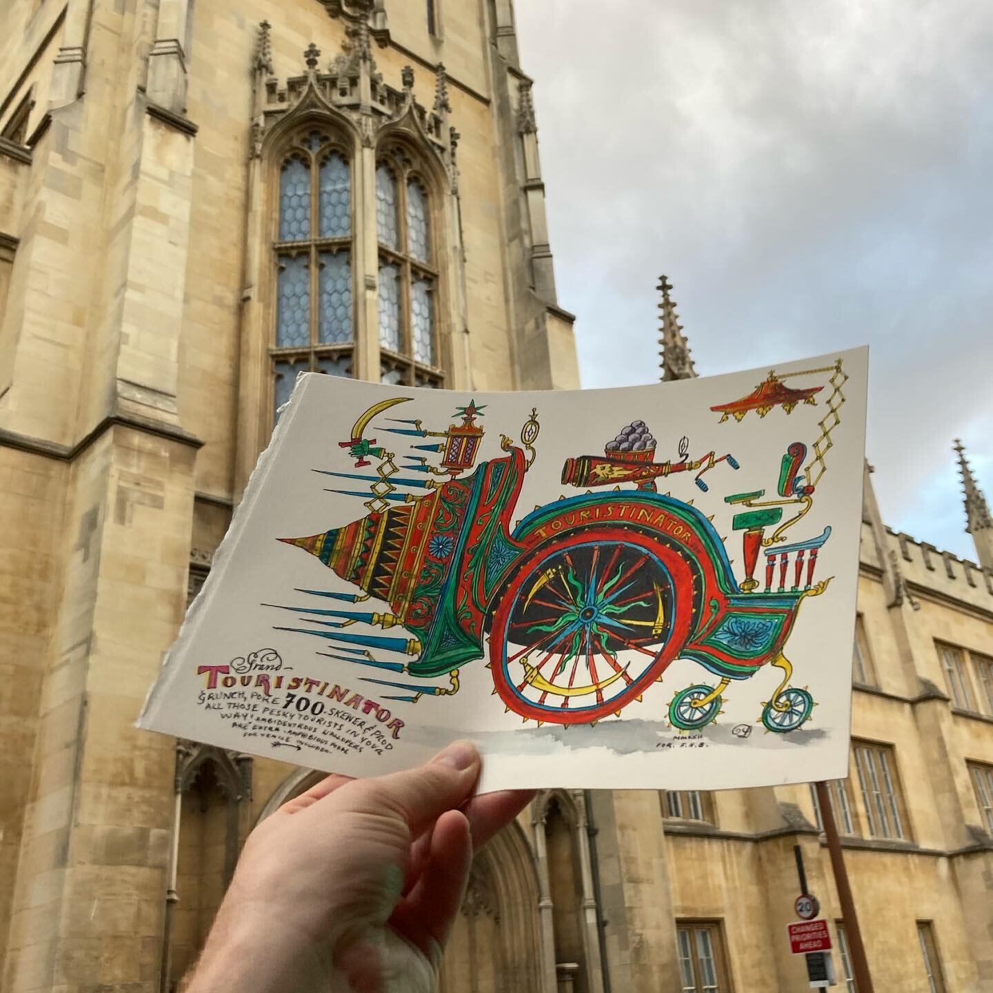 Moments before the touristinator was posted off to its new home. #drawing #nonsense #illustration #whimwondery #tourists #cambridge