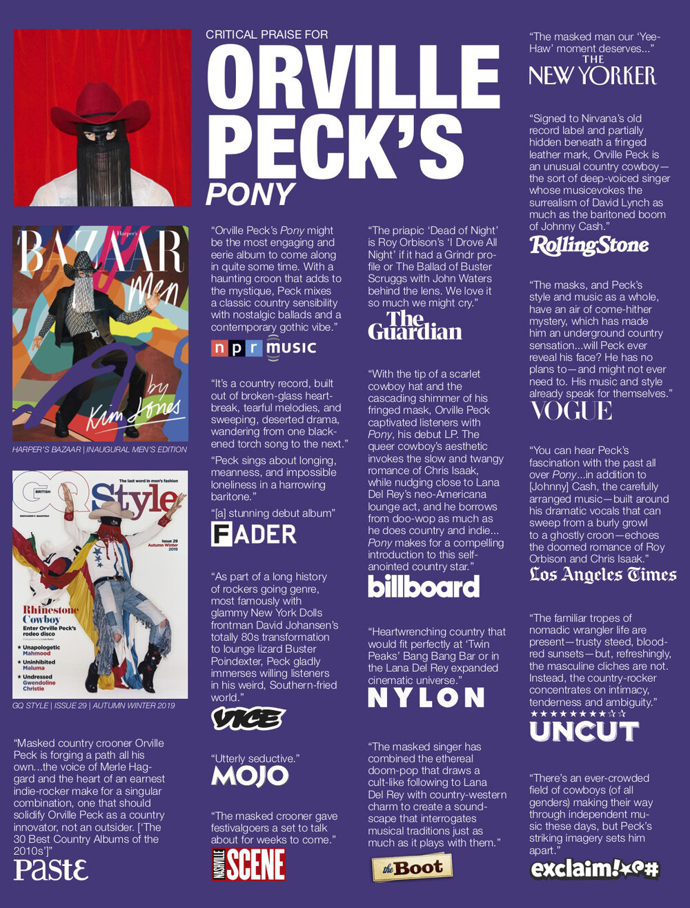 More Than the Music — Masked Country Artist Orville Peck Shines with 'Pony'  + Harper's and GQ Cover Stories— #MTTM