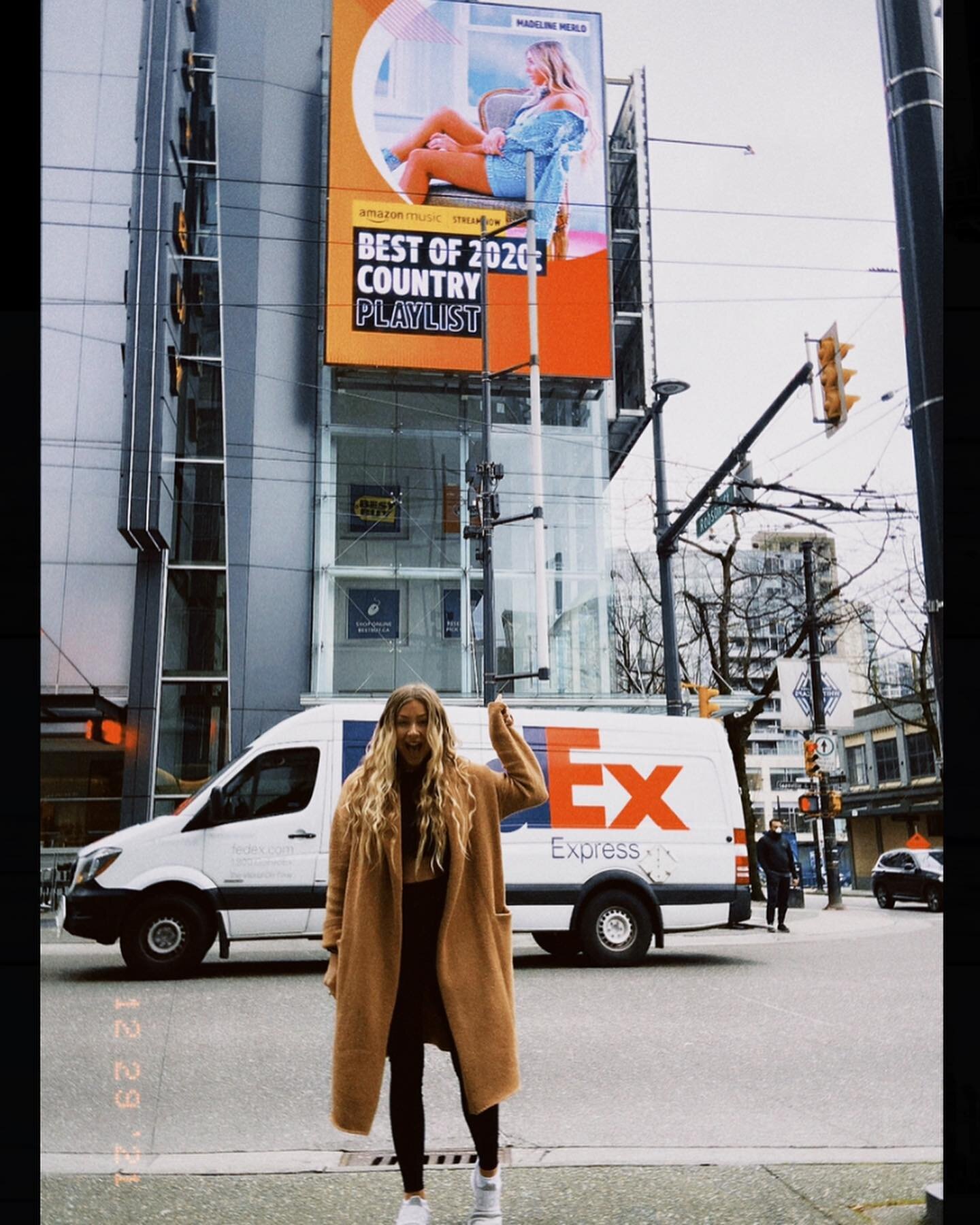 hometown girl with her @amazonmusic billboard ✨ in the city where it all started 🤍 thank you for all the support &amp; love Amazon, love y&rsquo;all!!! #robson #granville #amazonmusic