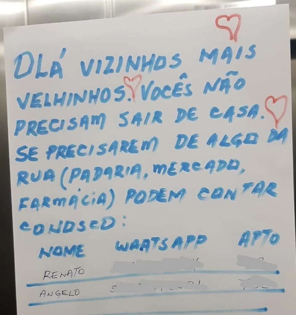 Vizinhos se oferecem para fazer compras para grupos de risco