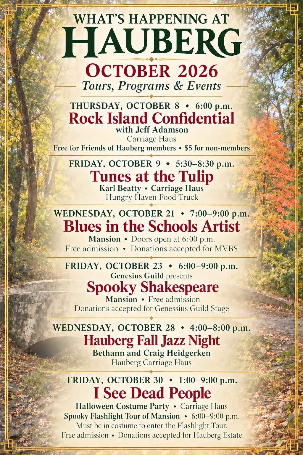 Tours Programs &amp; Events for October 2026
