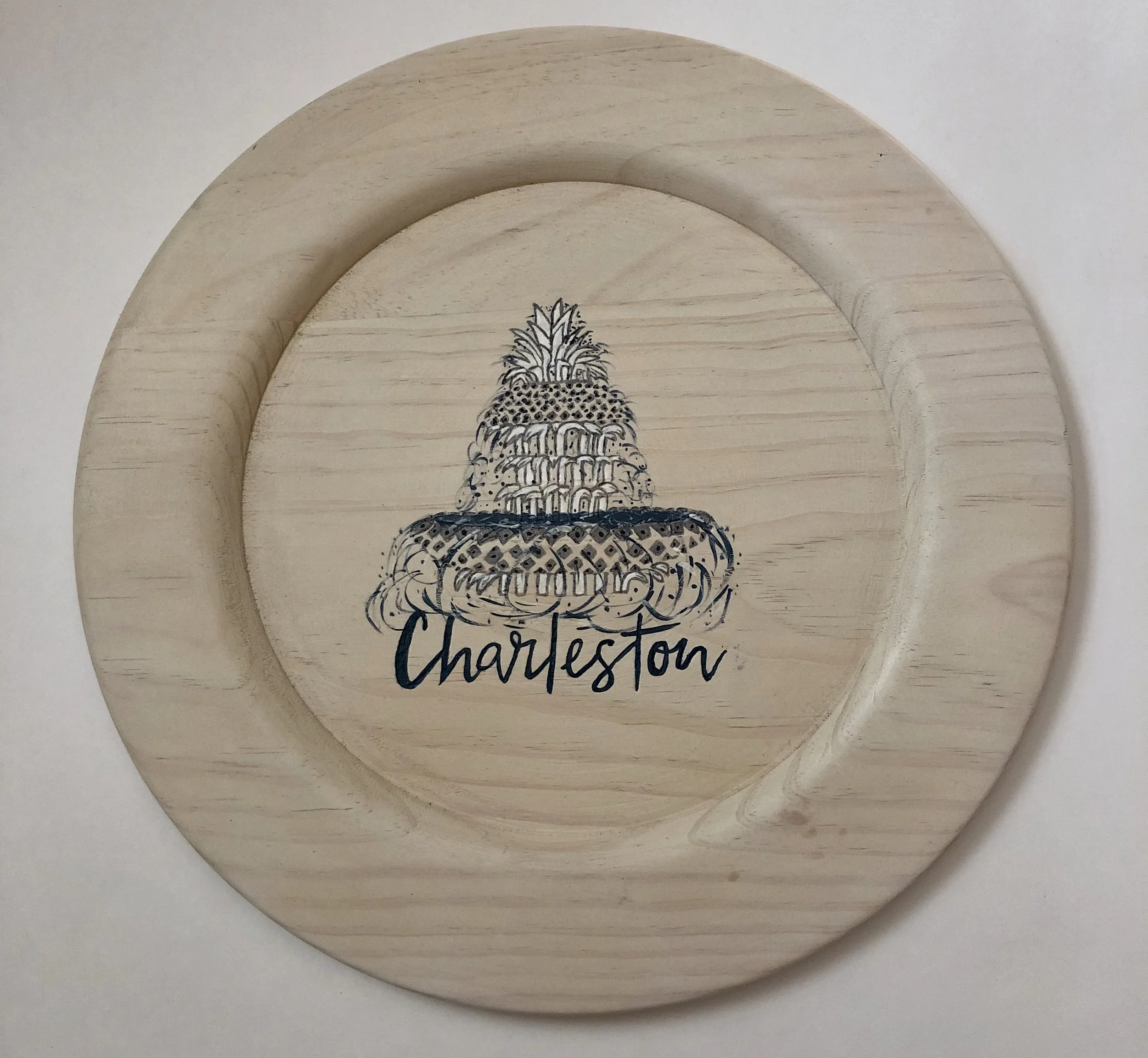 Hand carved and painted wood plate
