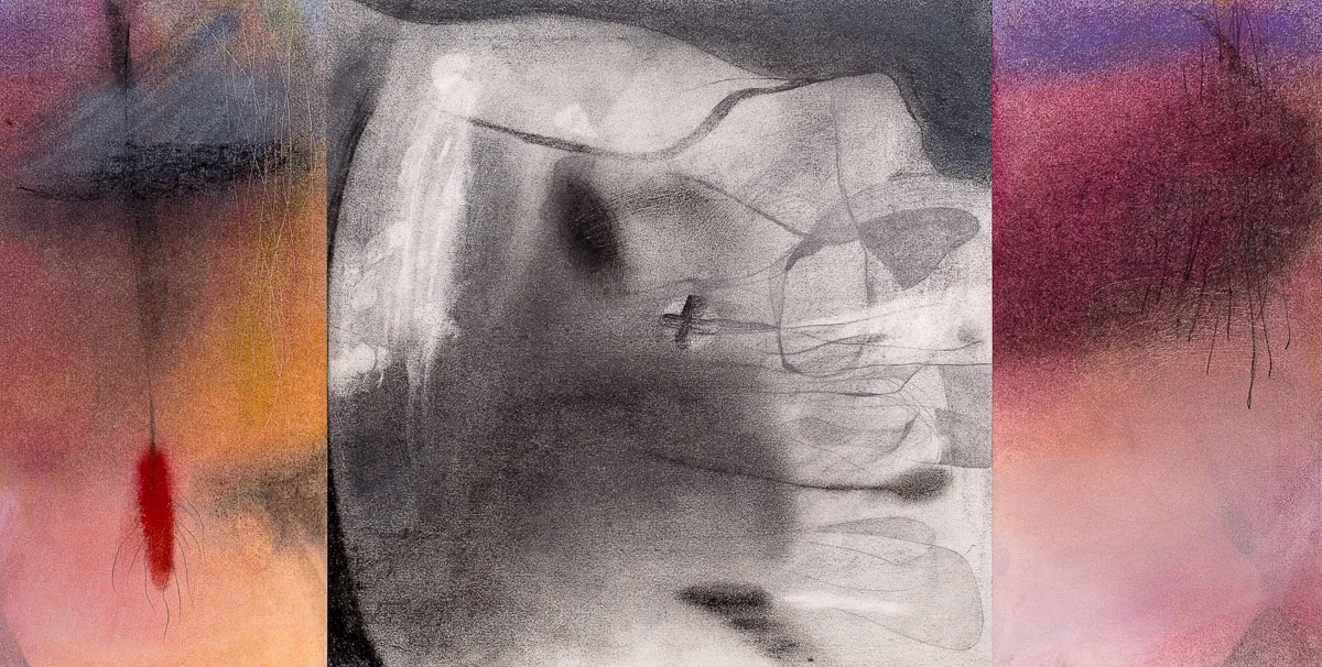   untitled  ( We'd Cross )  pastel, graphite &amp; charcoal on paper, 12.5” x 25” 