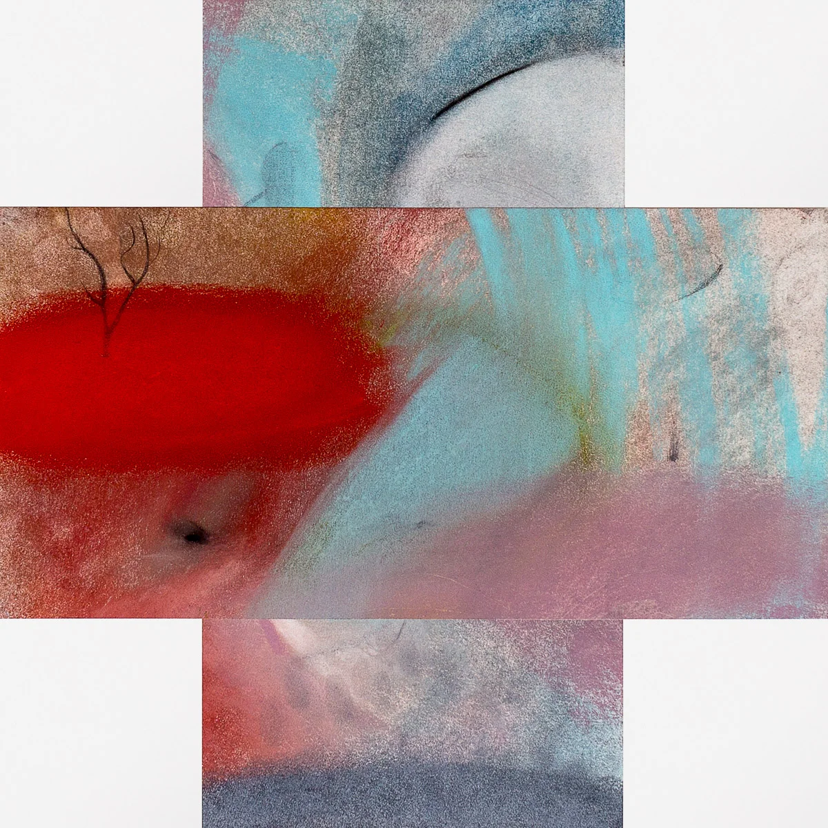  untitled (Red rooted oval heart)  pastel &amp; graphite on paper, 12.5” x 12.5” 