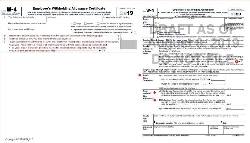 ADP Workplace Spotlight: Revisions to IRS Form W-4 for 2020