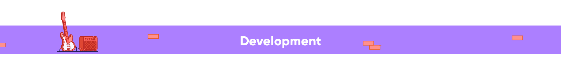 Purple banner with the word 'Development' and illustrations of a guitar and amplifier on the left side.