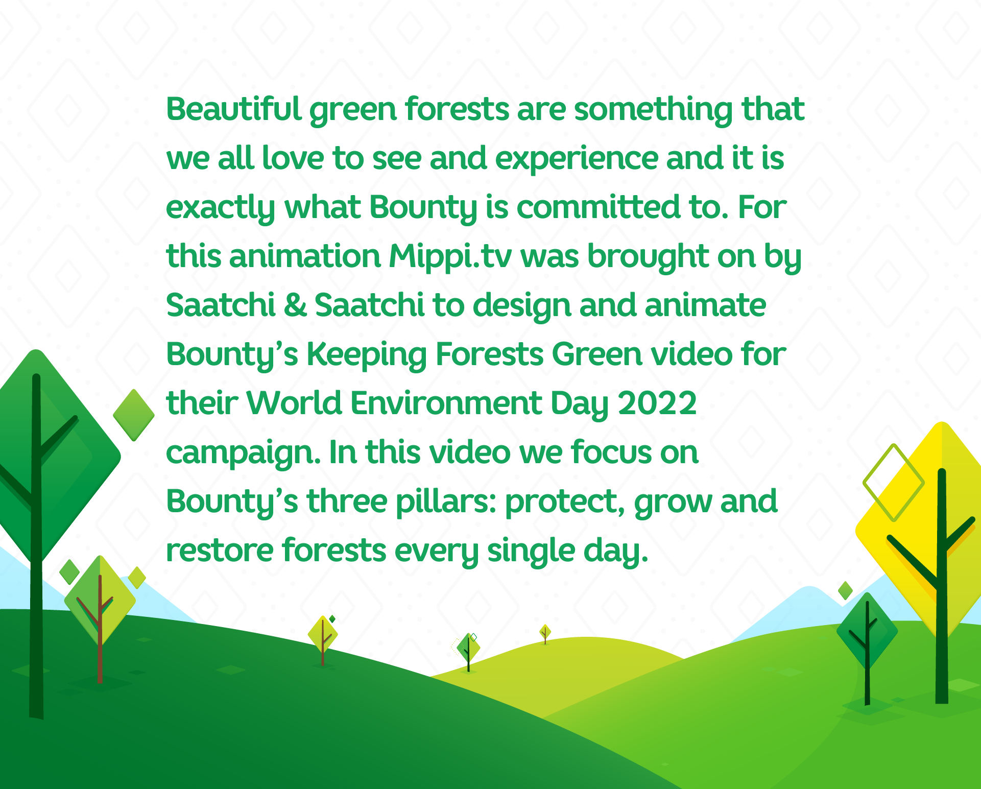Illustration of a landscape with green hills and trees, emphasizing nature and forests.