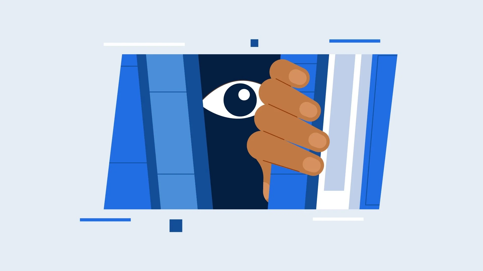 Illustration of a hand holding a book or booklet with an eye symbol on the cover.