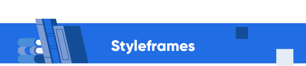 Close-up of a blue graphic banner with the word 'Styleframes' in white text.