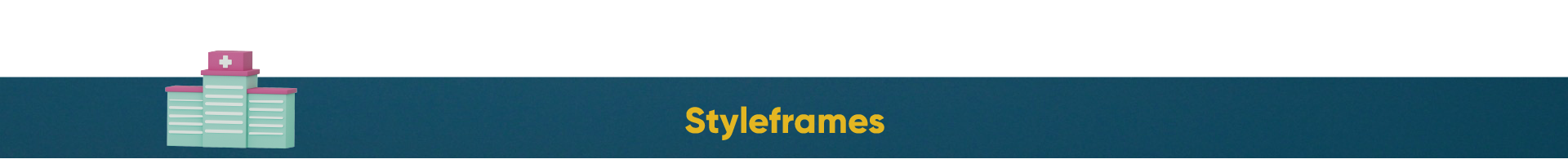 Illustration of a medical building with a cross sign, and the word "Styleframes" in yellow text on a dark blue background.