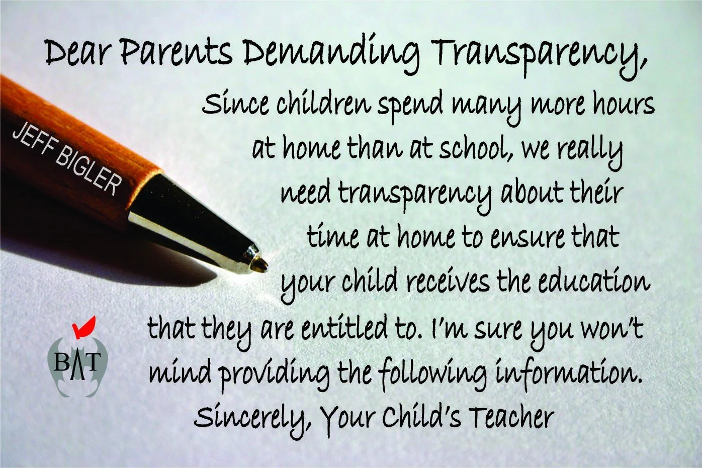 'Dear Parents Demanding Transparency' by Jeff Bigler