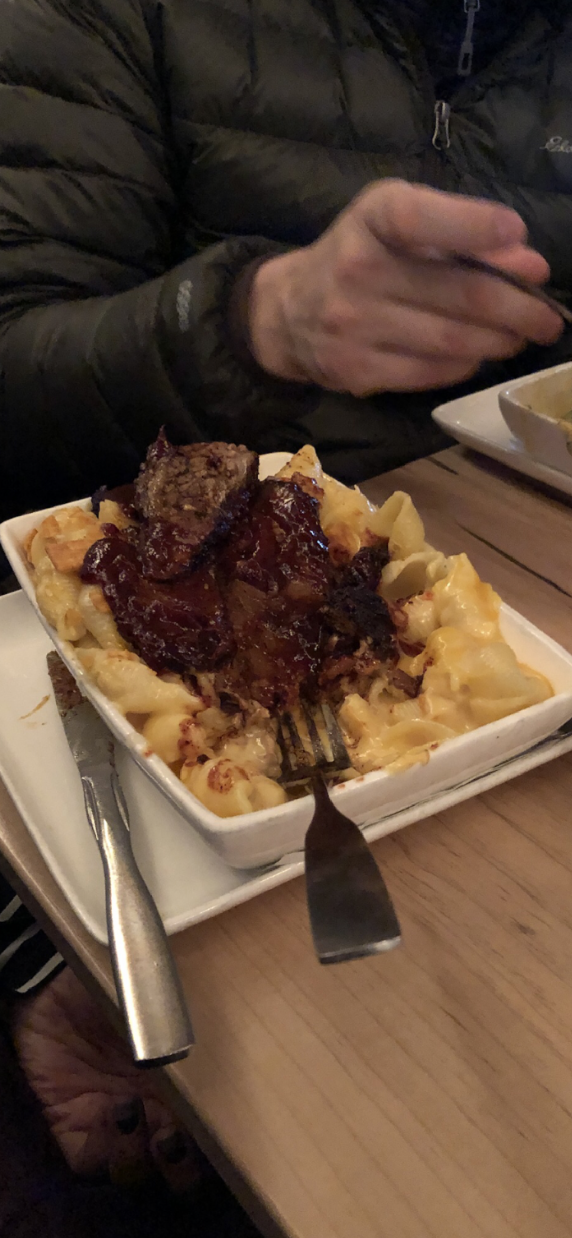 Some insane Mac & Cheese topped with brisket at a bar in Breckinridge, Colorado everyone recommended. We took an order to go for later.