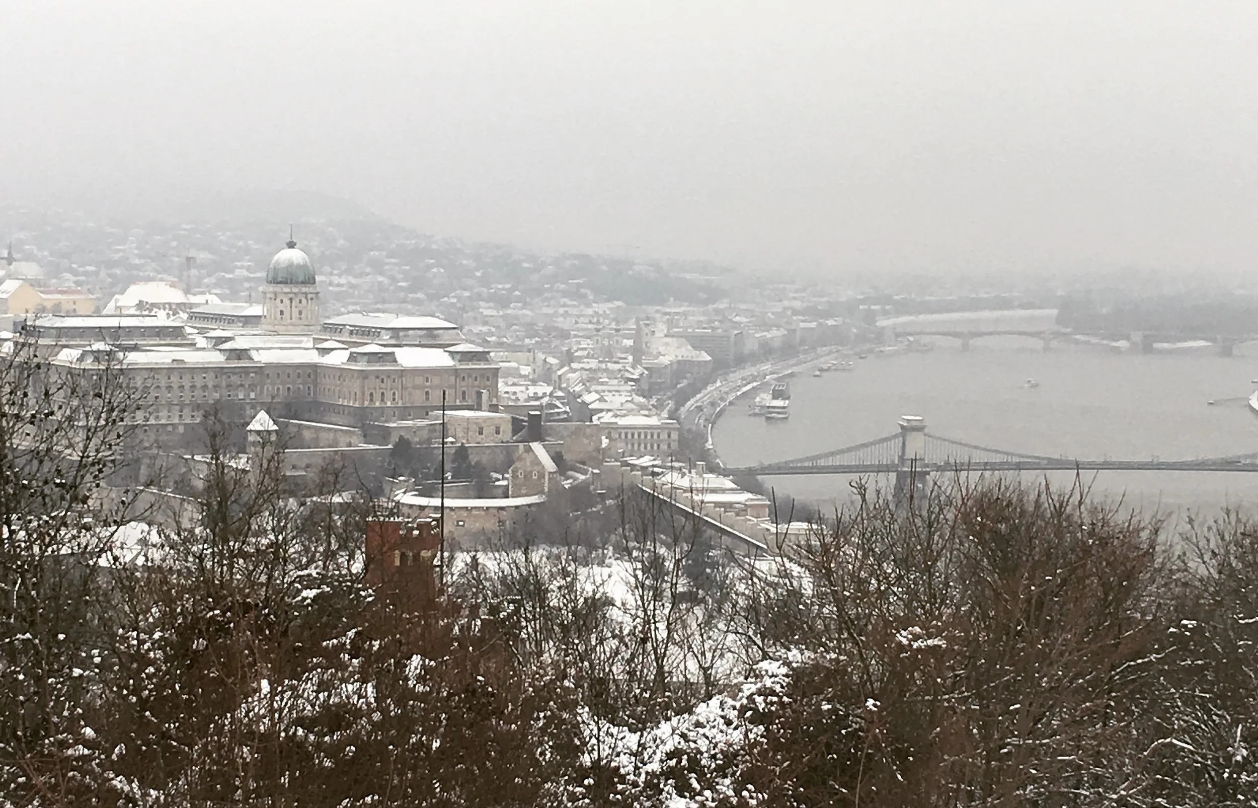 view of budapest in the snow