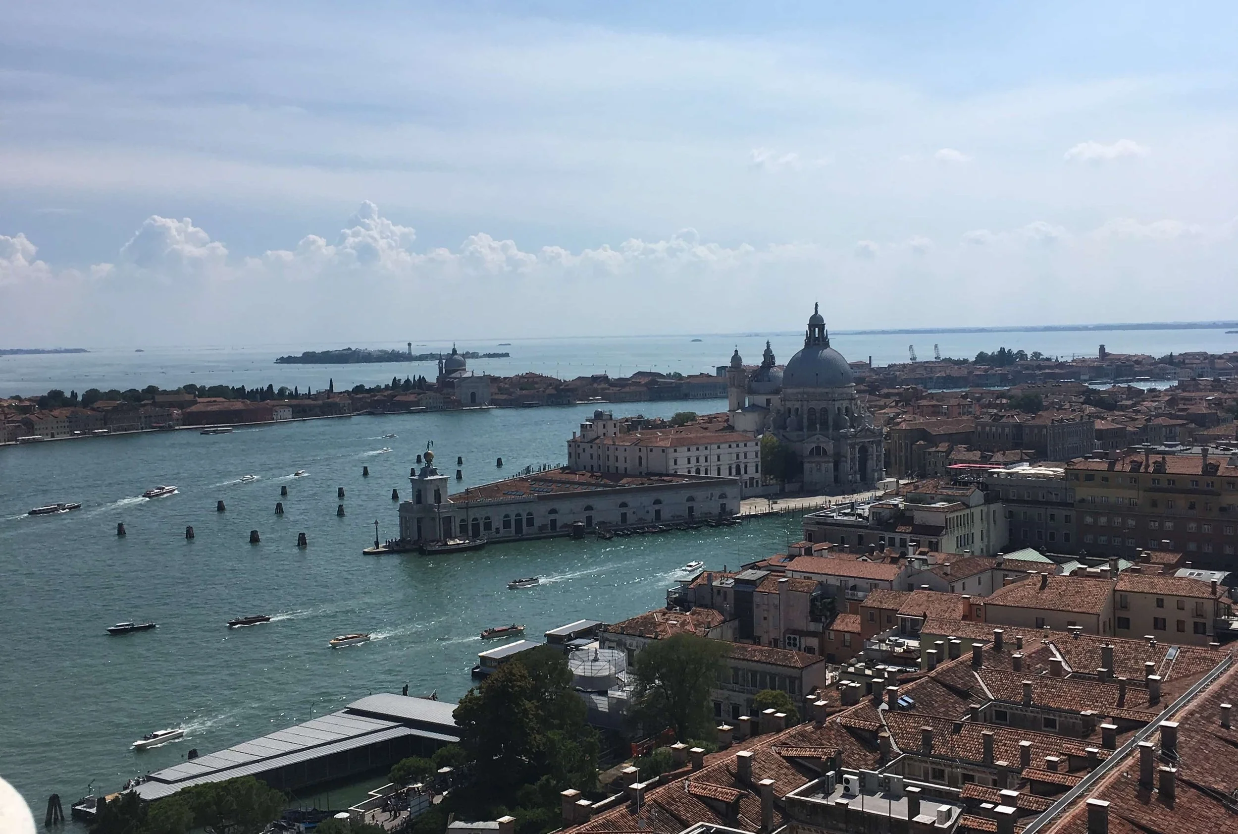 dome and orange rooftops view of water venice