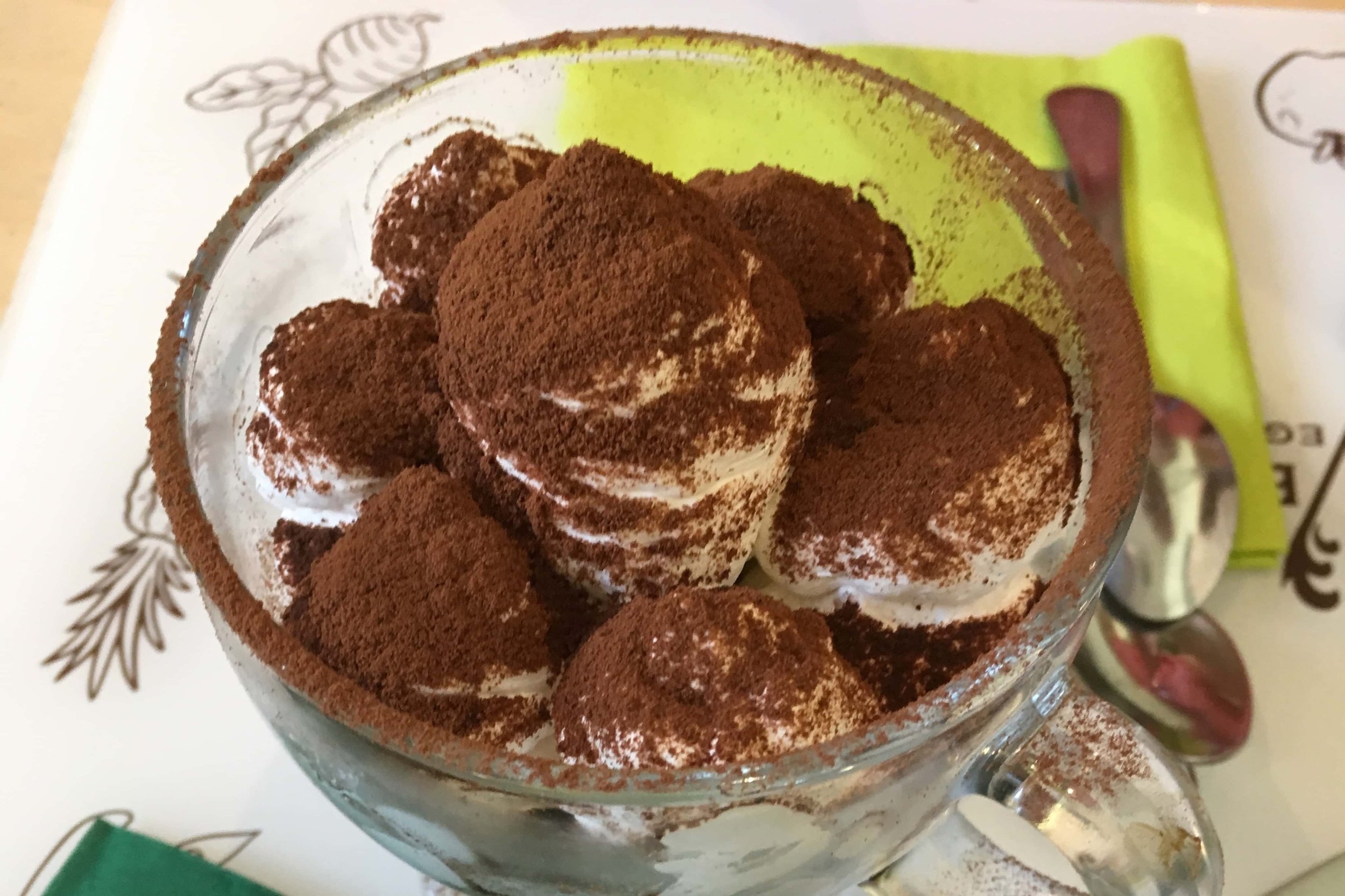 vegan tiramisu in glass bowl