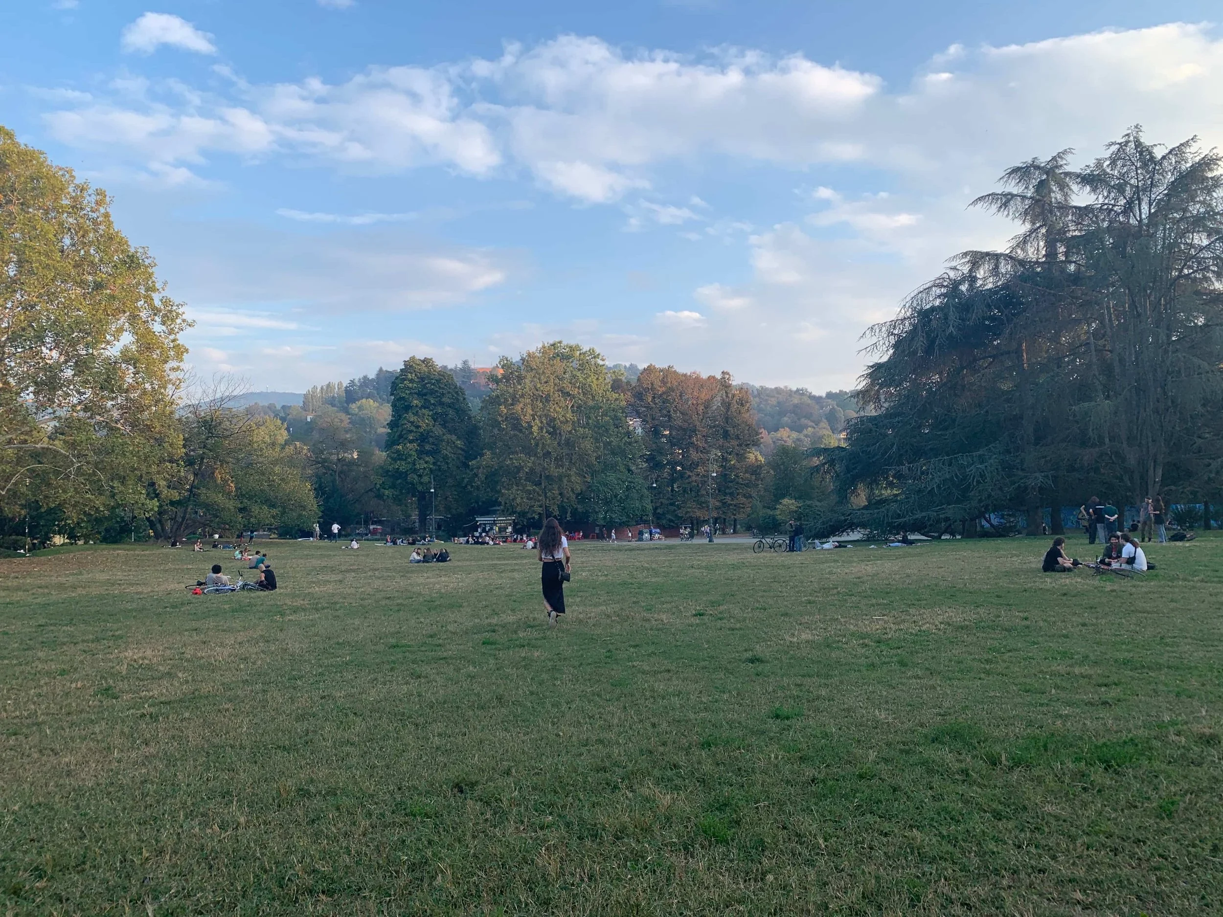big open park in turin beginning of fall foliage
