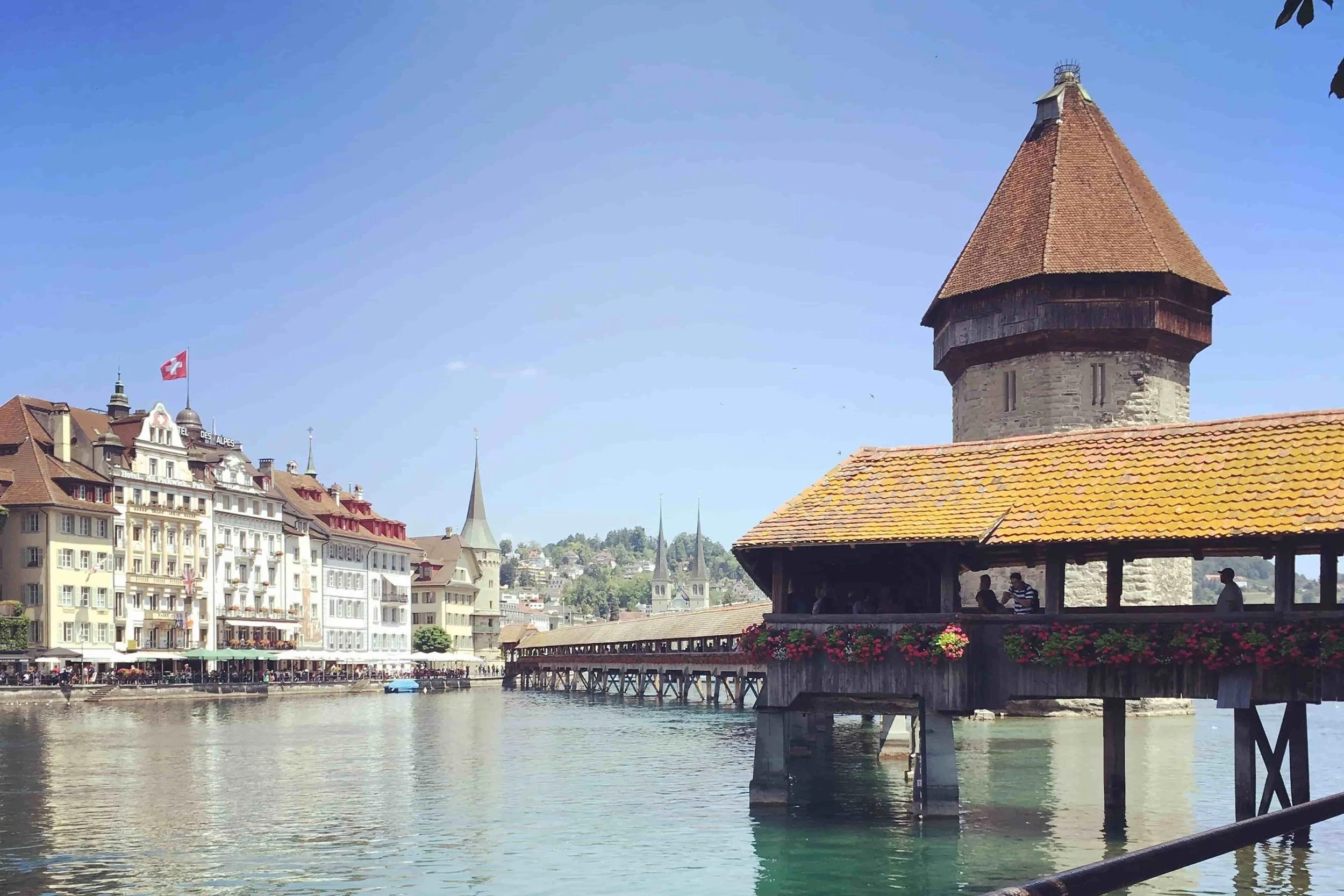 beautiful bridge on water sunny summer day