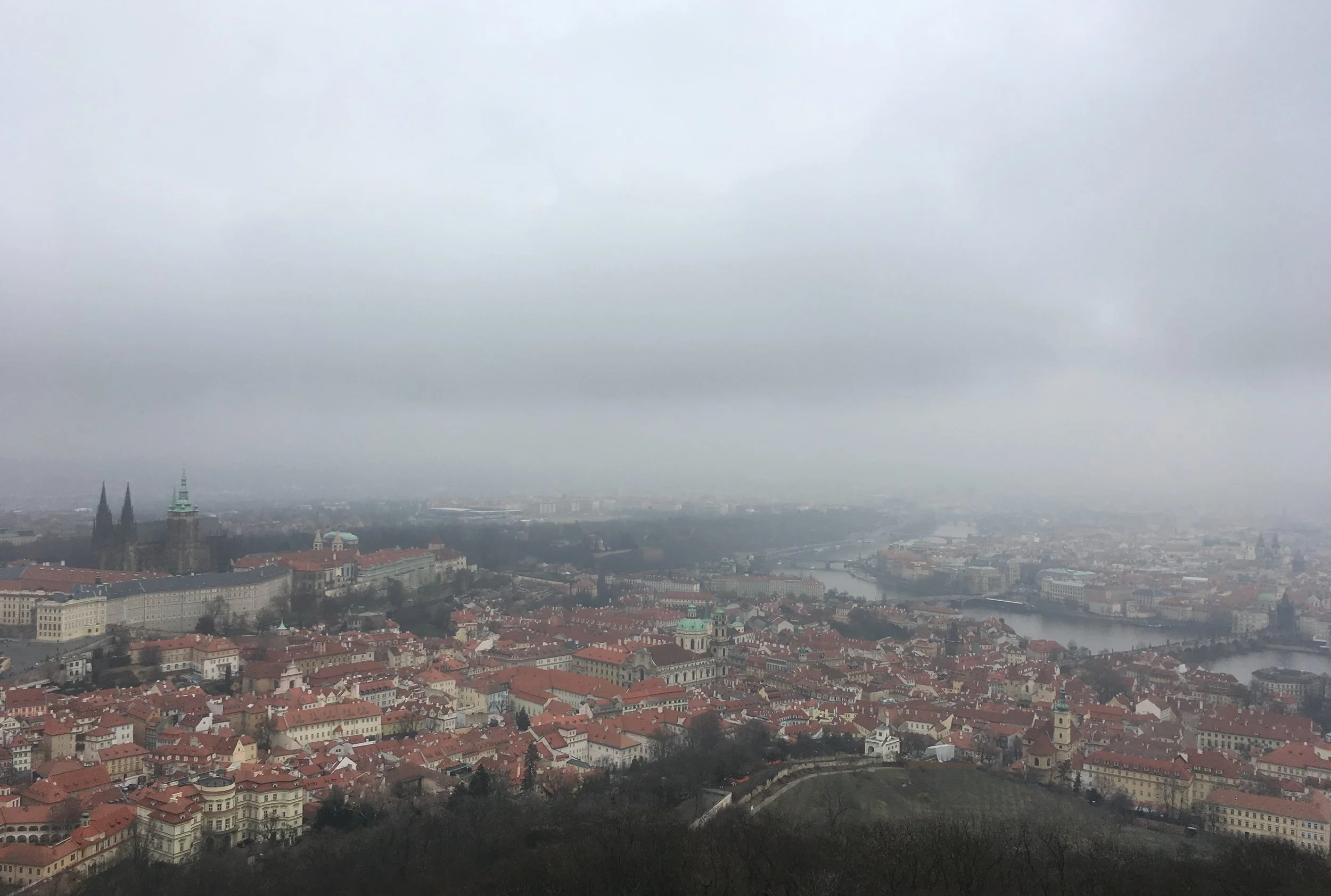 cloudy skies orange rooftops