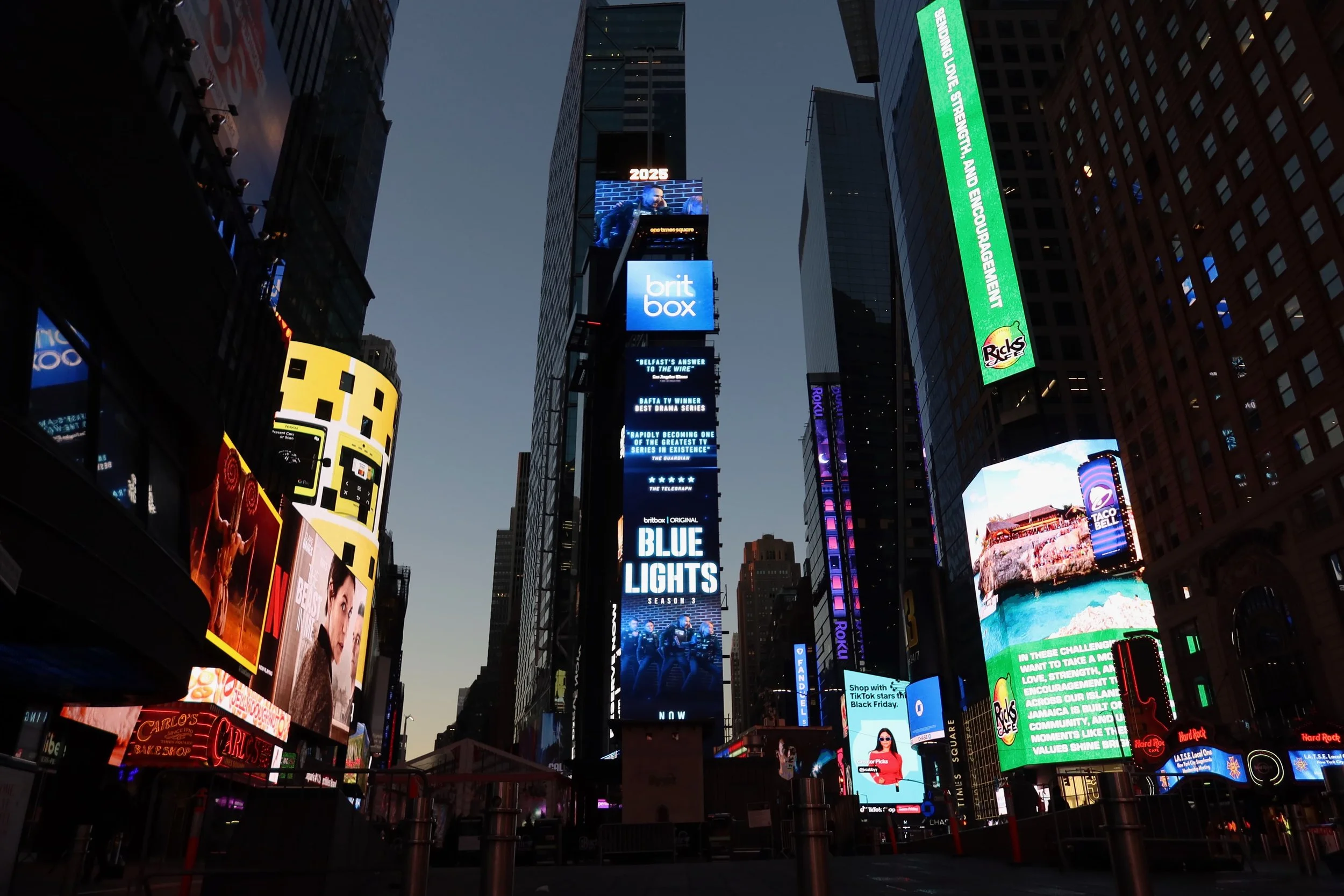 View of Times Square in New York City at sunrise