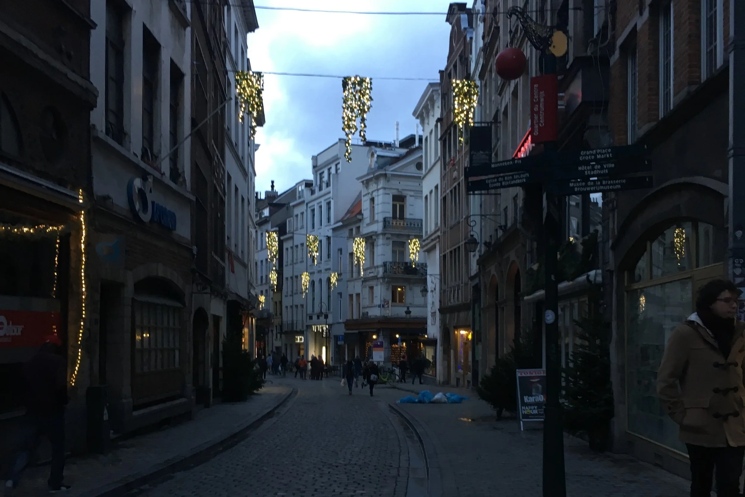 brussel in winter lights on the street
