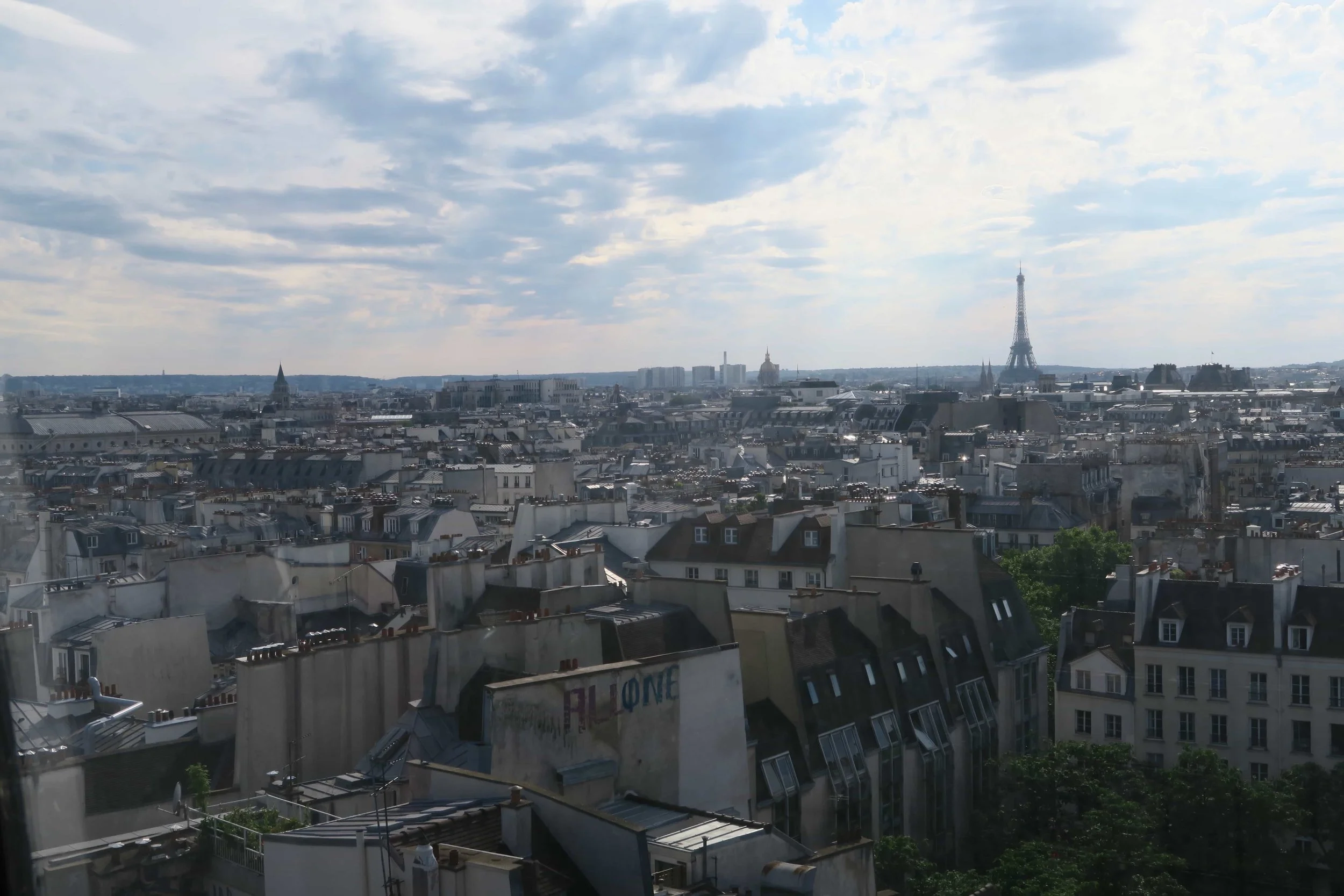 paris skyline with eiffel tower on the top right