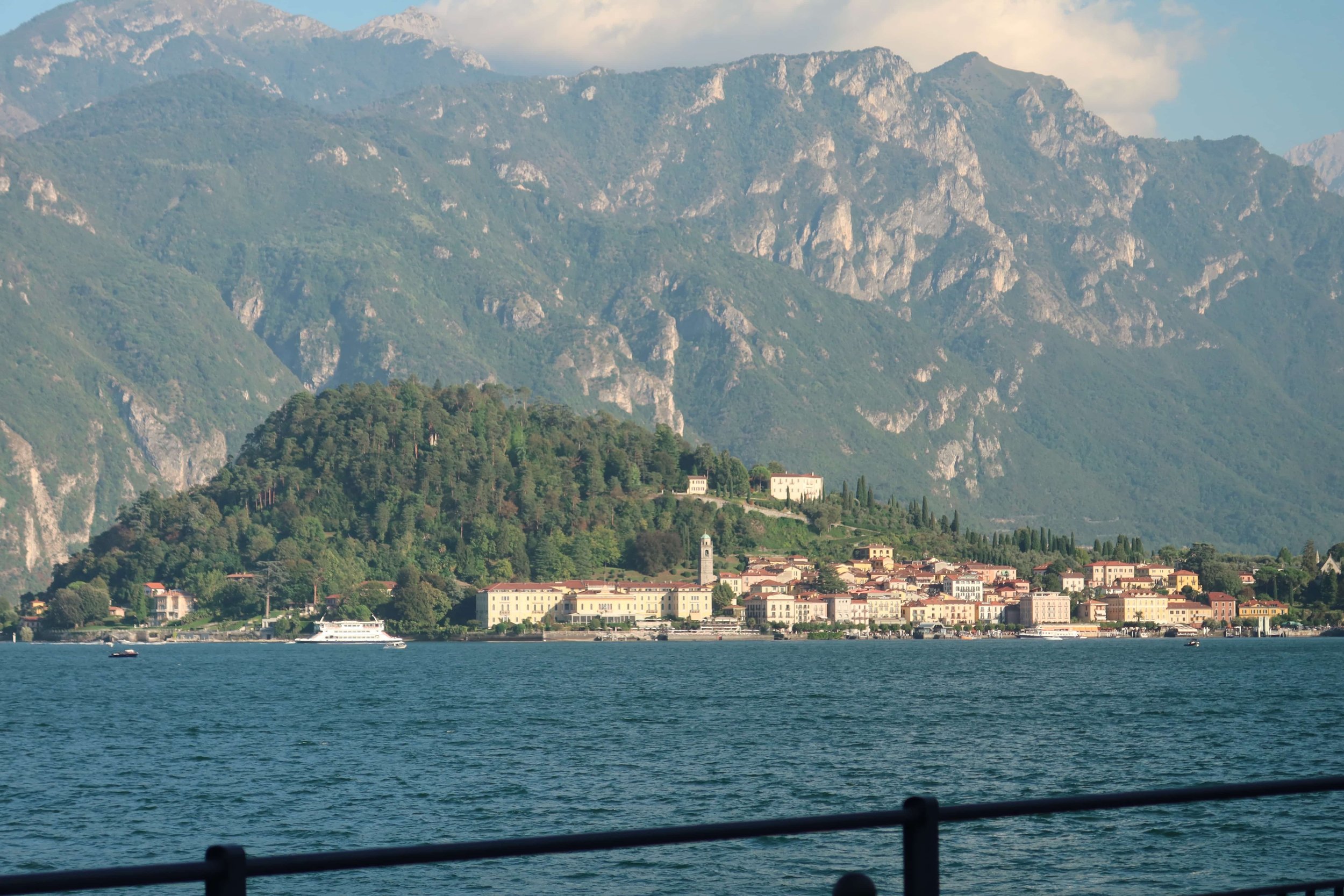 bellgio view from a distance mountains and water
