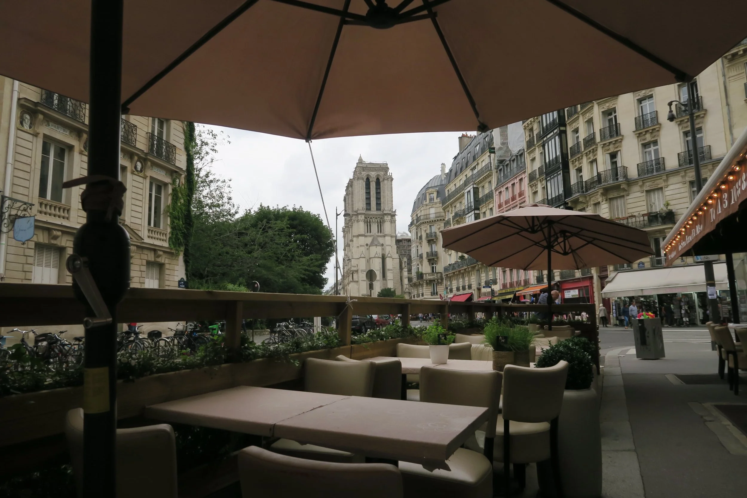 view of notre dame from a café