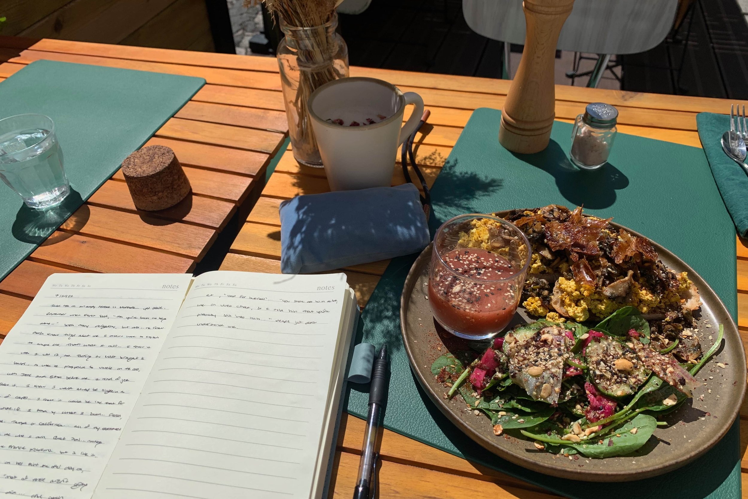 vegan brunch plate and journal
