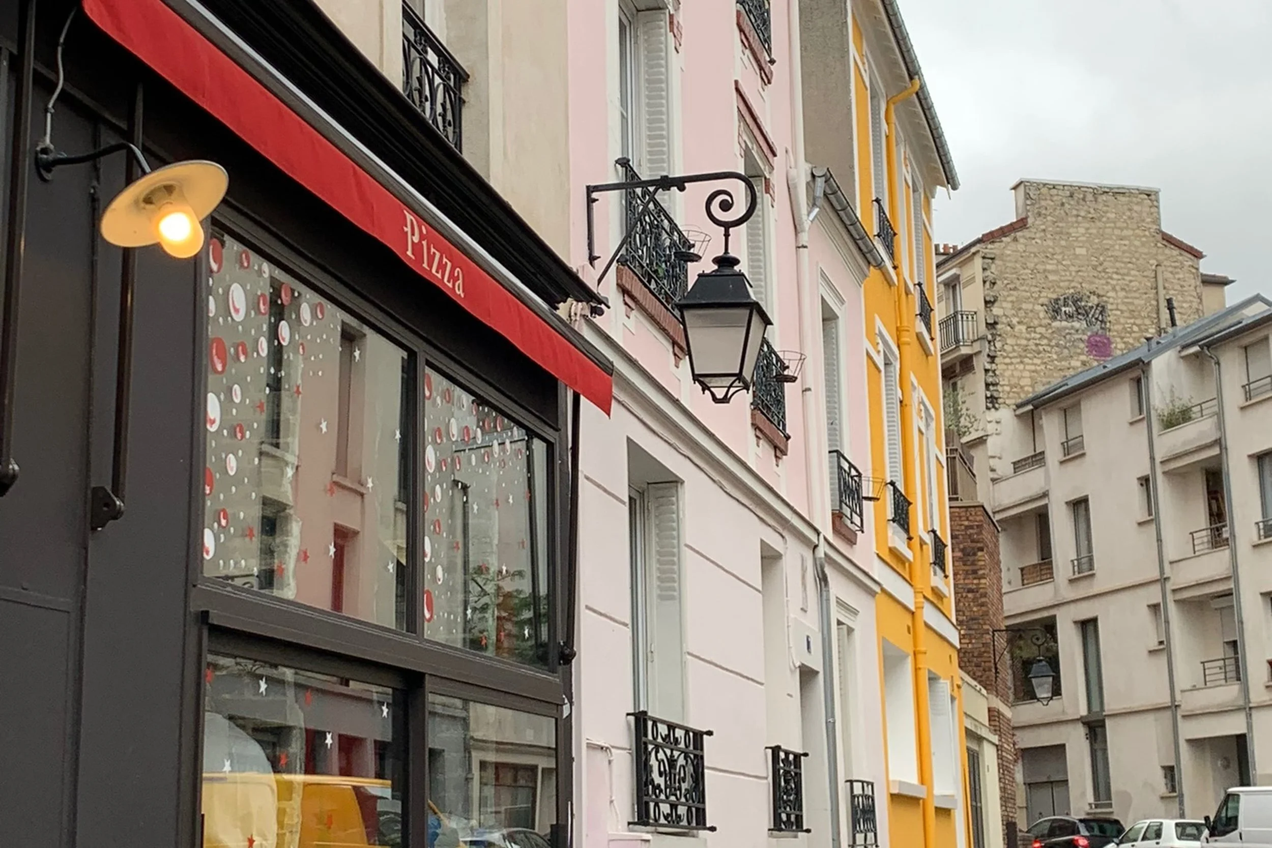 pink and yellow houses paris