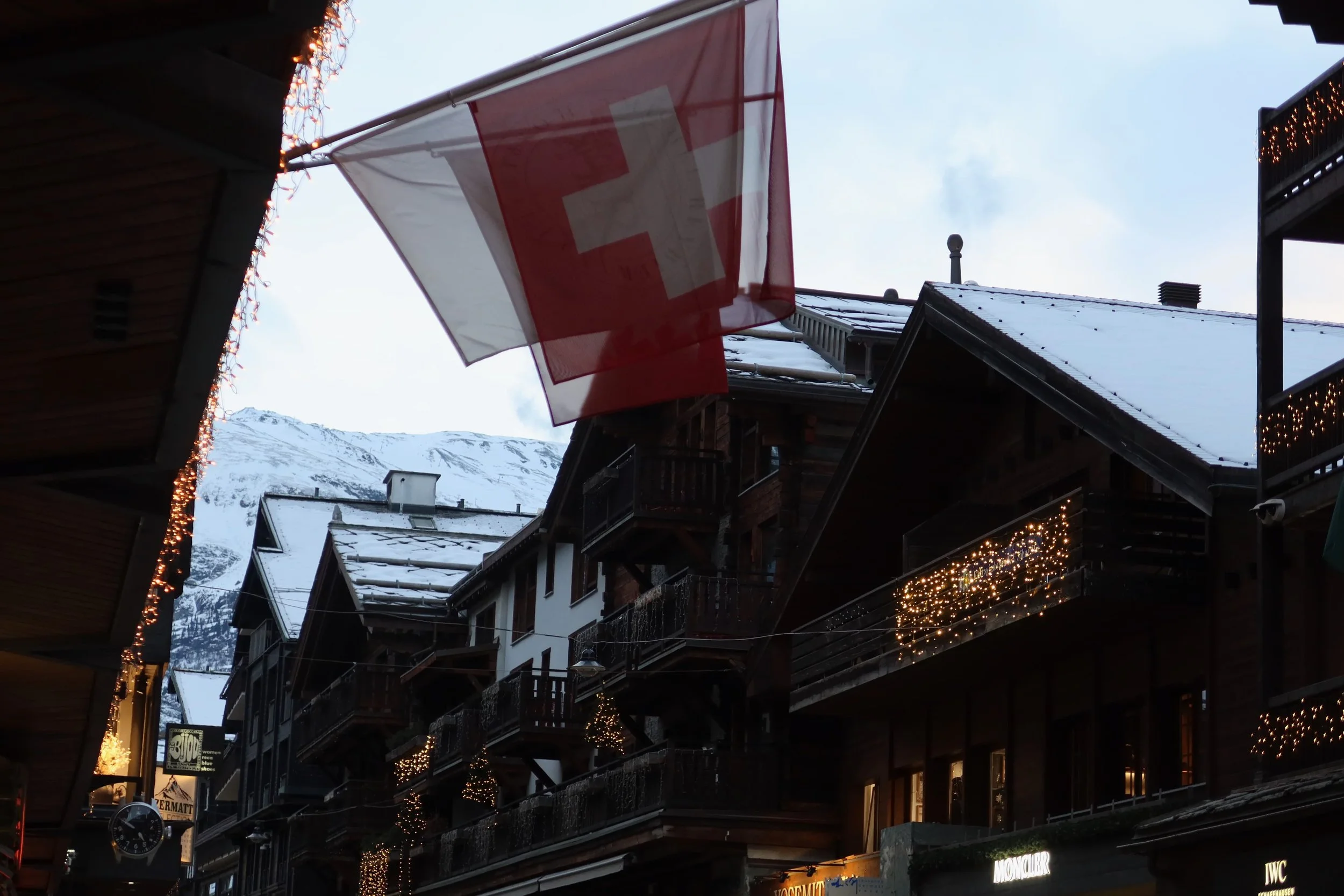 Walking down the streets of Zermatt in winter