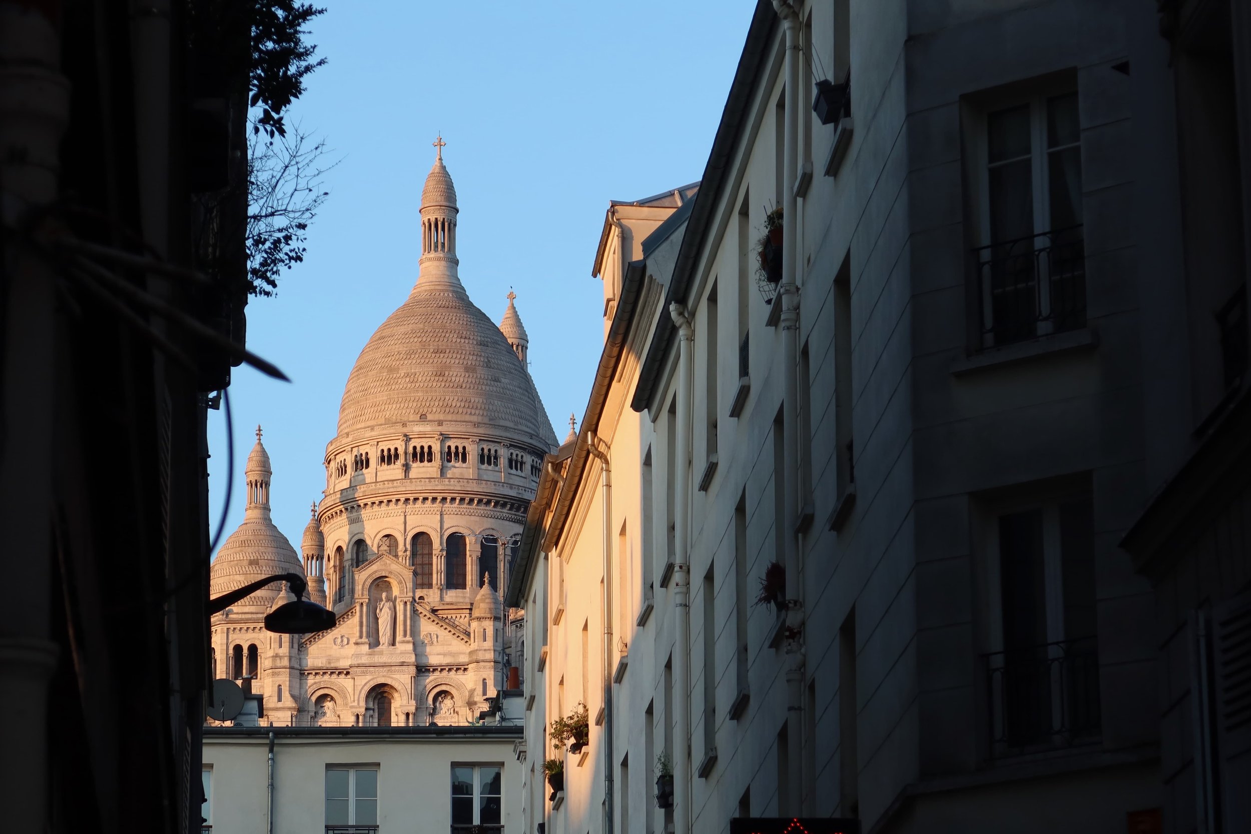 white church at golden hour