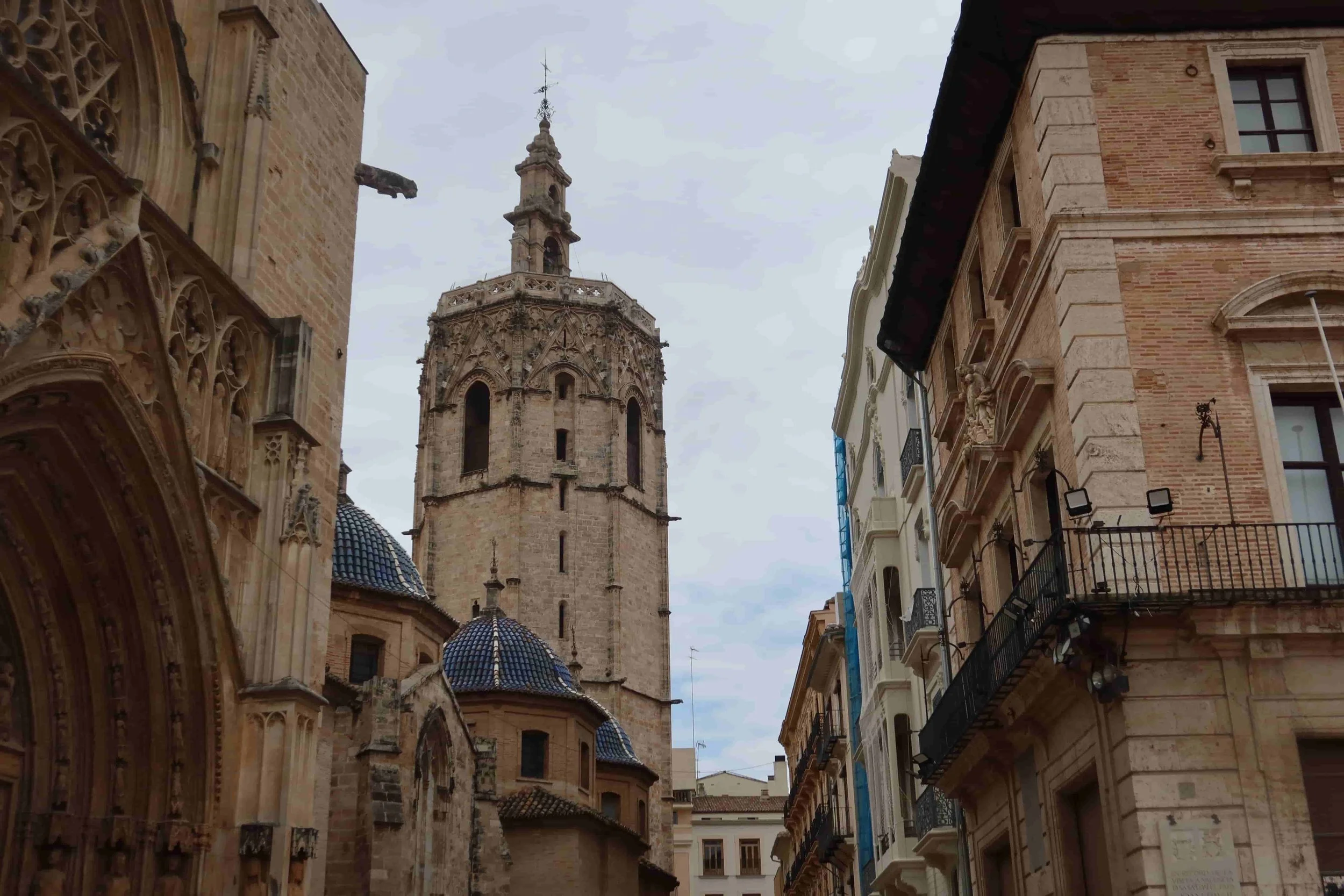 tan towers with blue domes in valencia spain