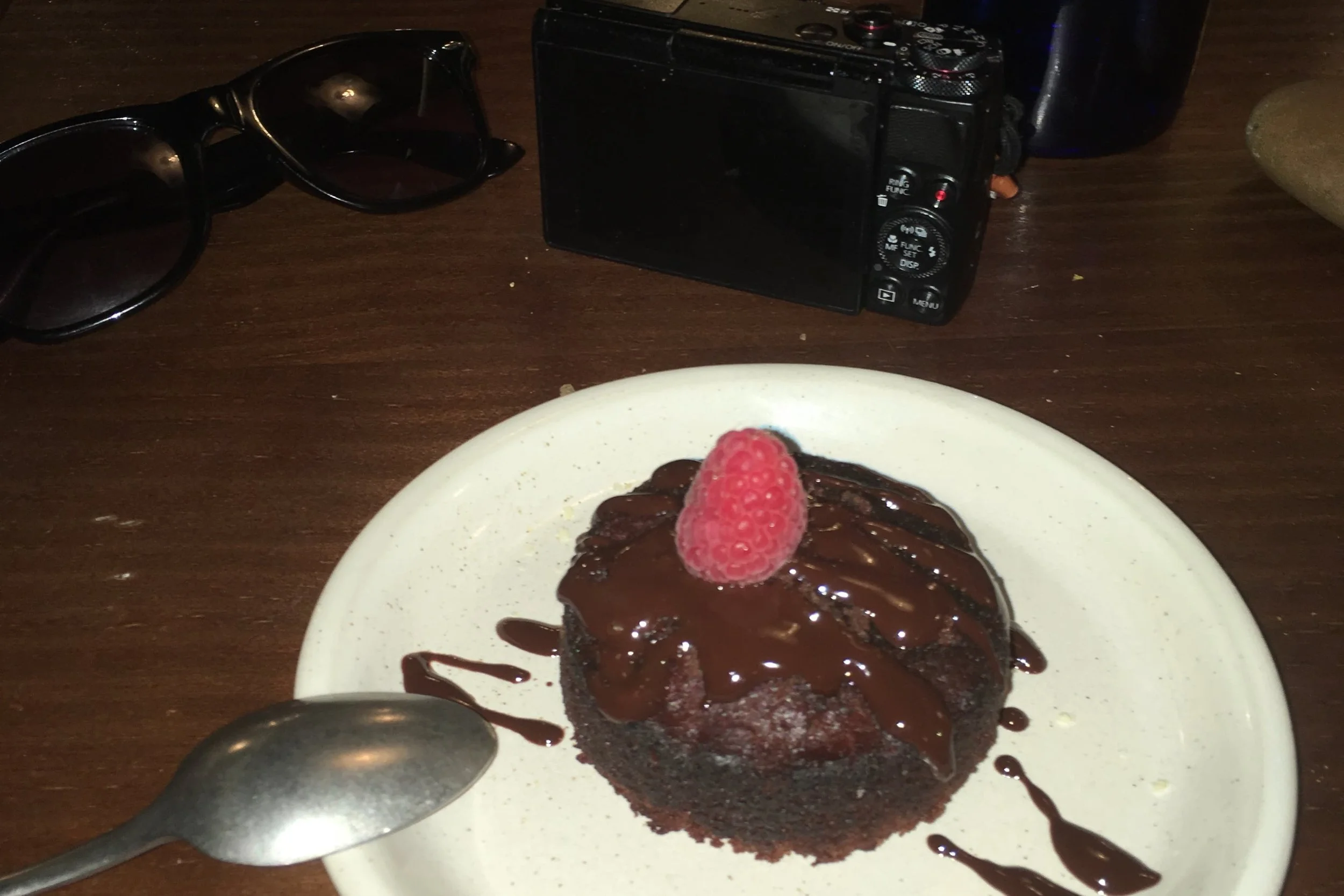 vegan chocolate cake with raspberry on top