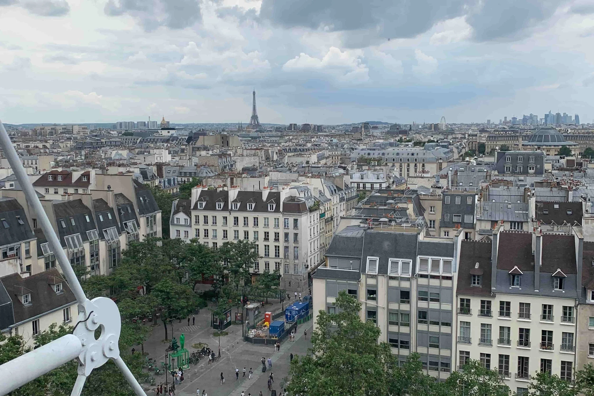 centre pompideou view of parisian rooftop buildings and eiffel tower