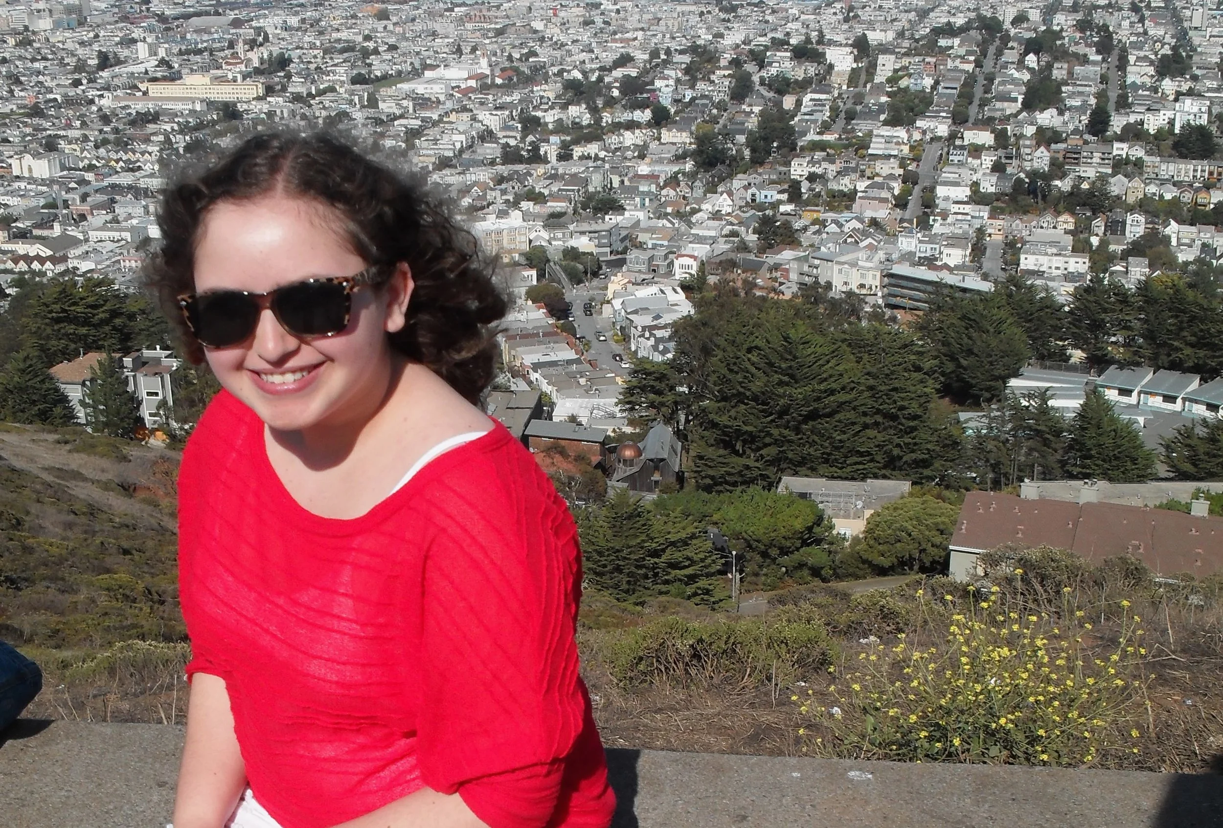 girl in red shirt at twin peaks san francisco