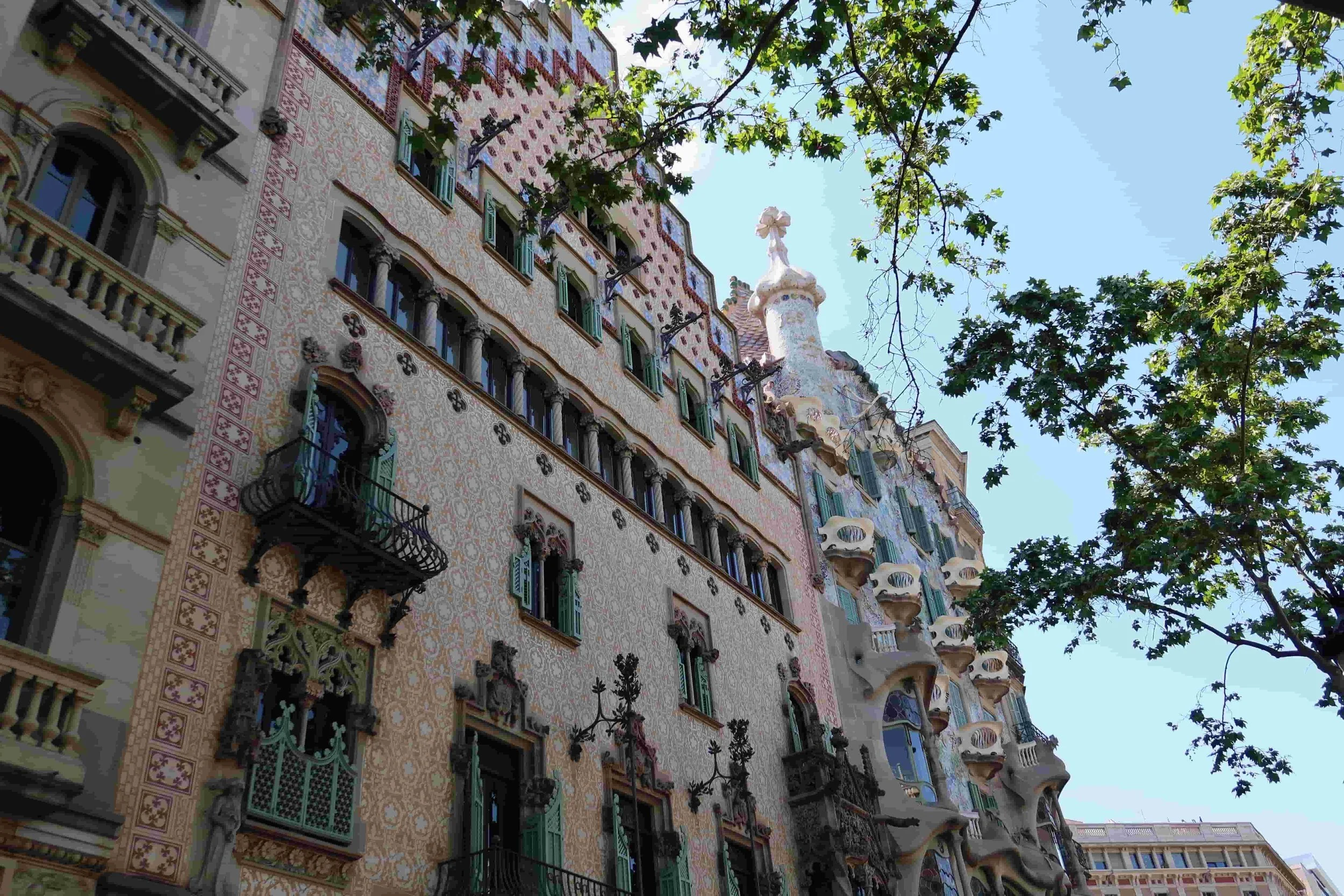 unique gaudi architecture with tiles, blue, and green