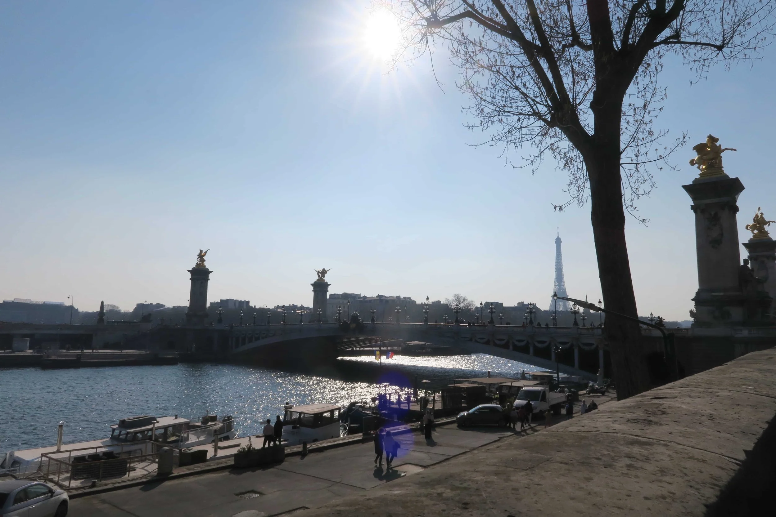 sunday day seine paris eiffel tower and sparkling water