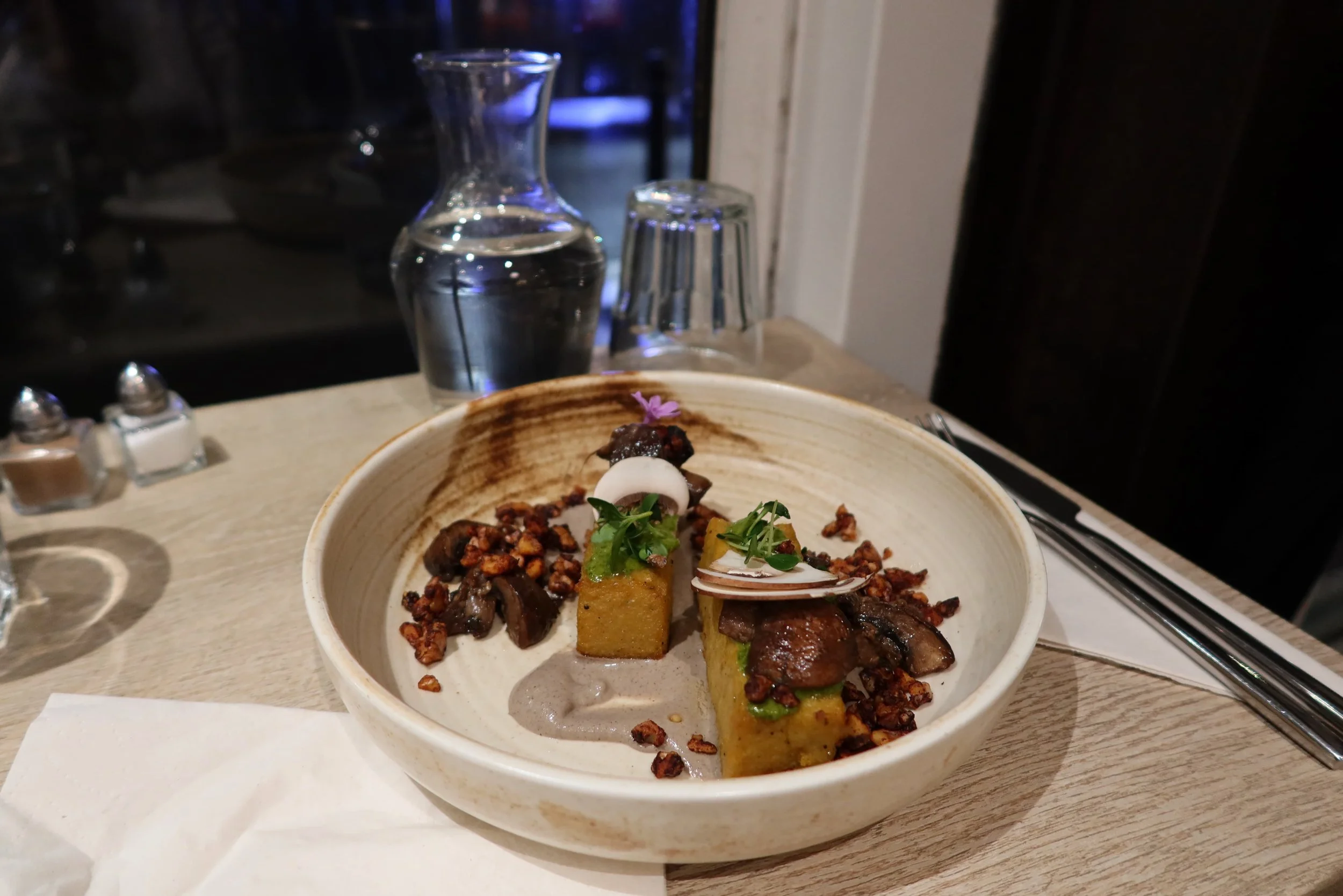polenta and mushrooms plated pretty