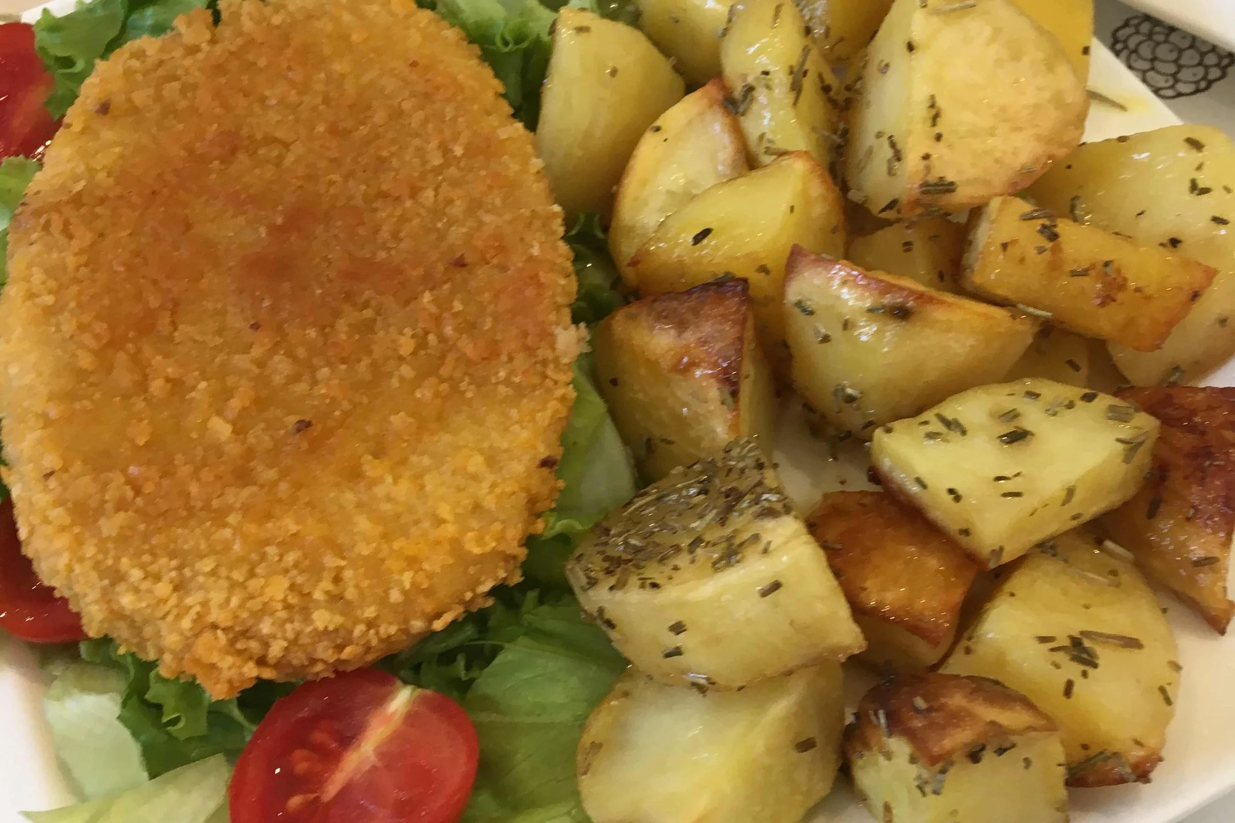 vegan cutlet and potatoes with thyme