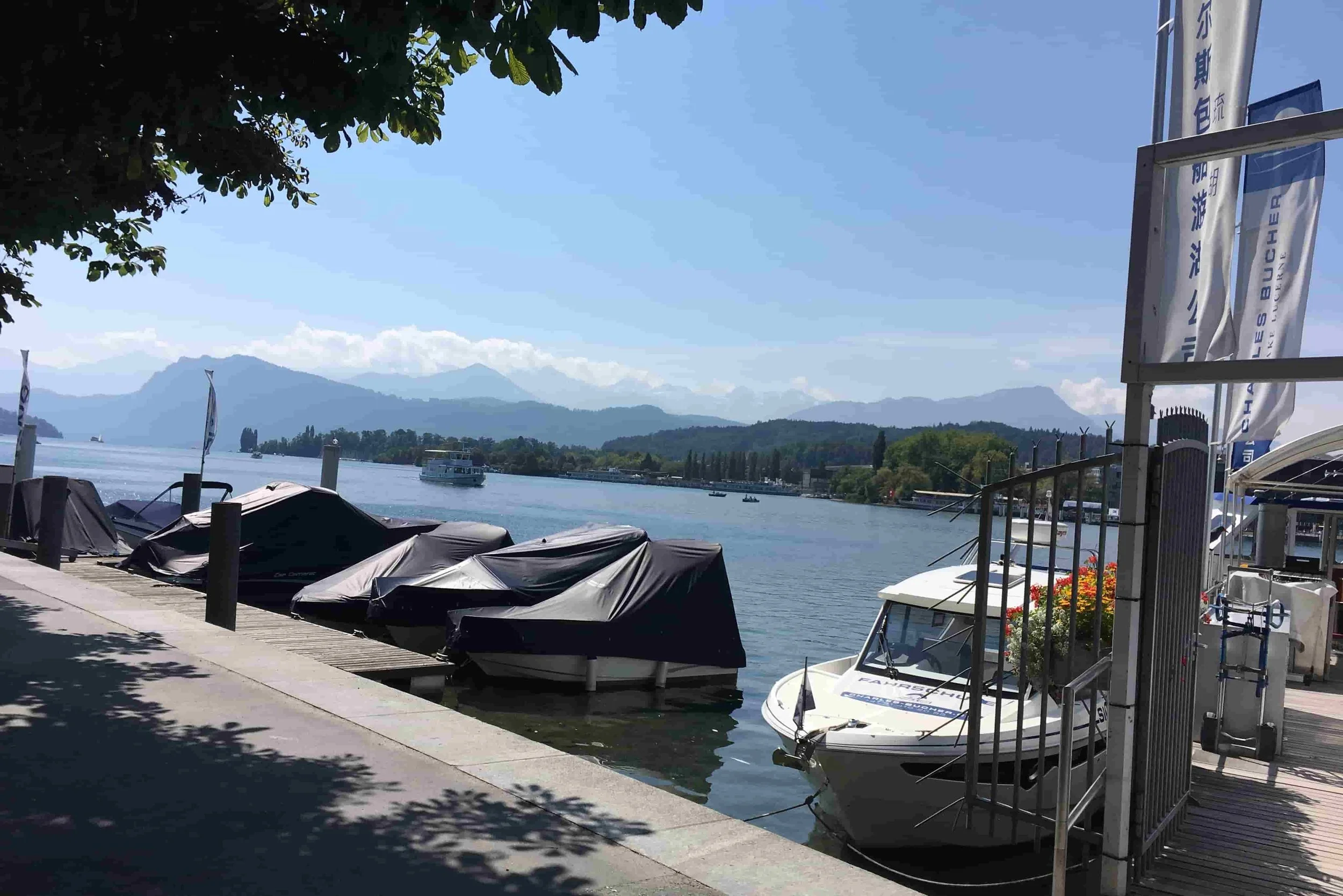 boats on lake lucerne sunny day