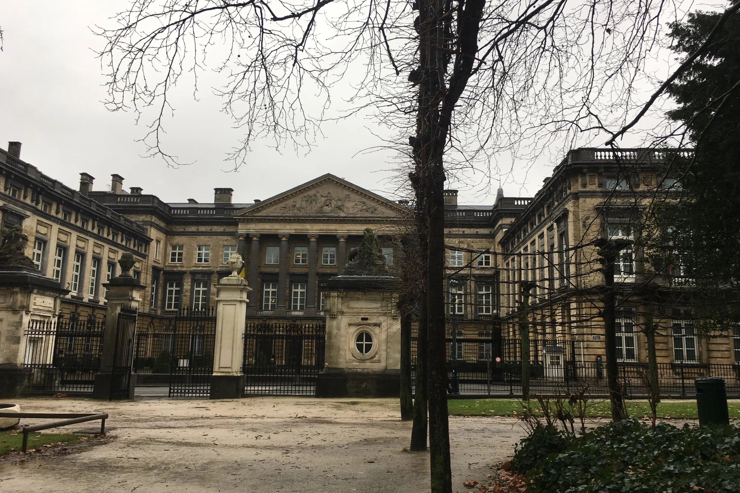park in winter grey skies