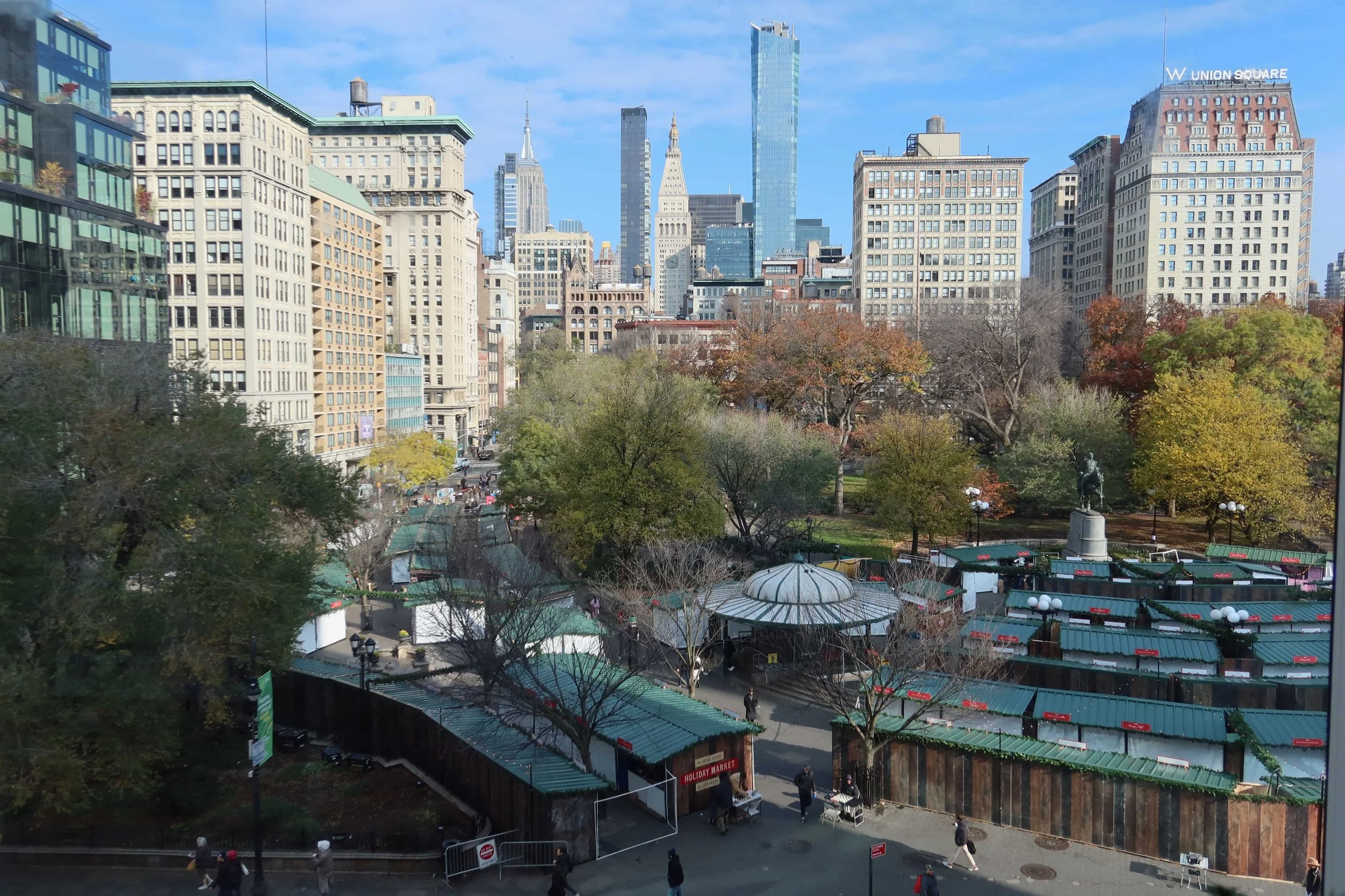 union square market nov 2025 green huts and buildings